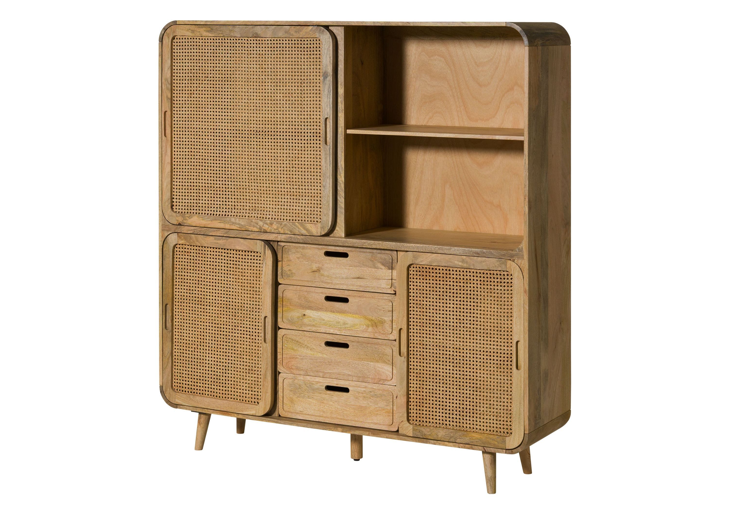 Massivmoebel24 Highboard VALENCIA (Massivholz), Mango 150x40x160 natur lackiert VALENCIA #111