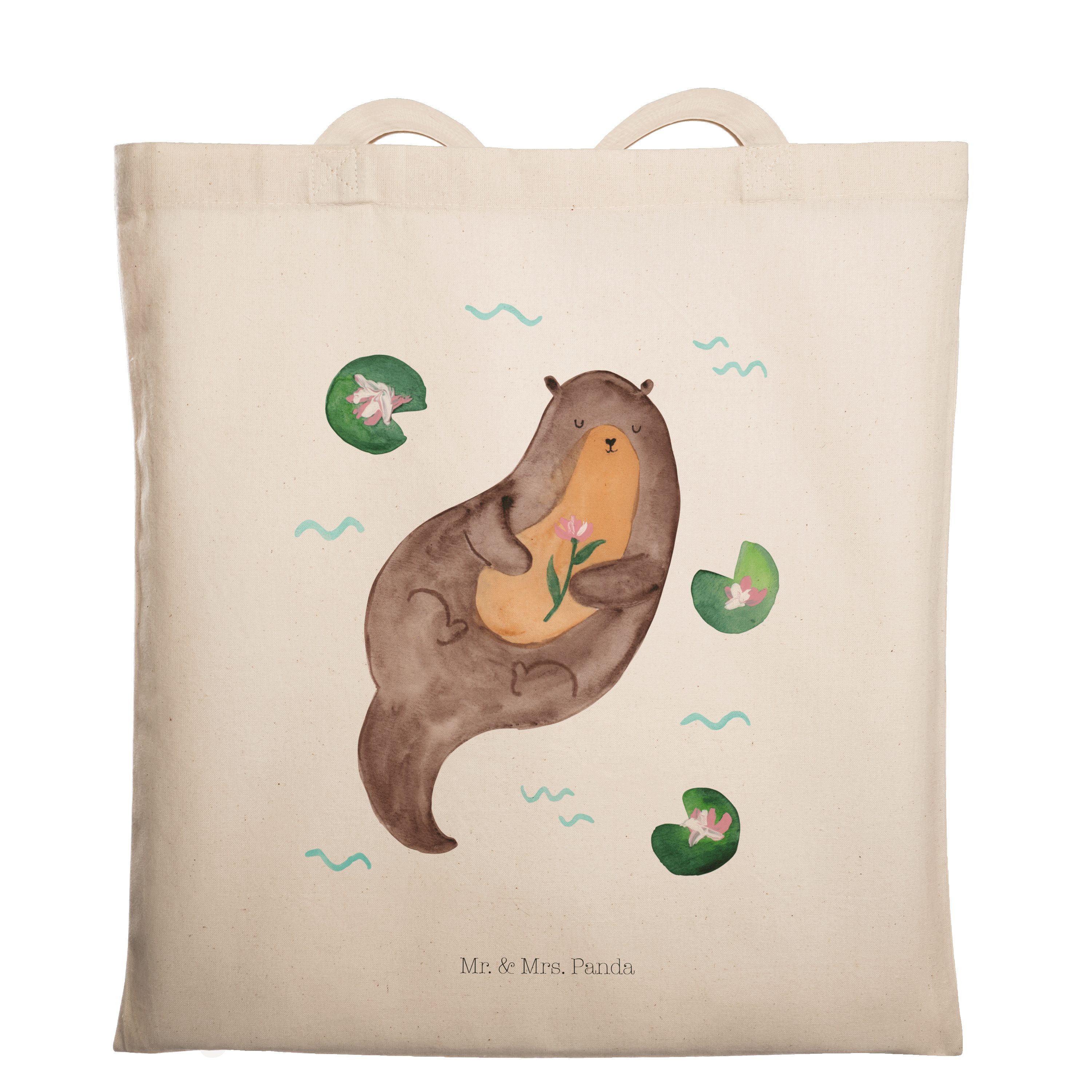 Mr. & Mrs. Panda Tragetasche Otter mit Seerose - Transparent - Geschenk, Beutel, Stoffbeutel, Seeo (1-tlg)