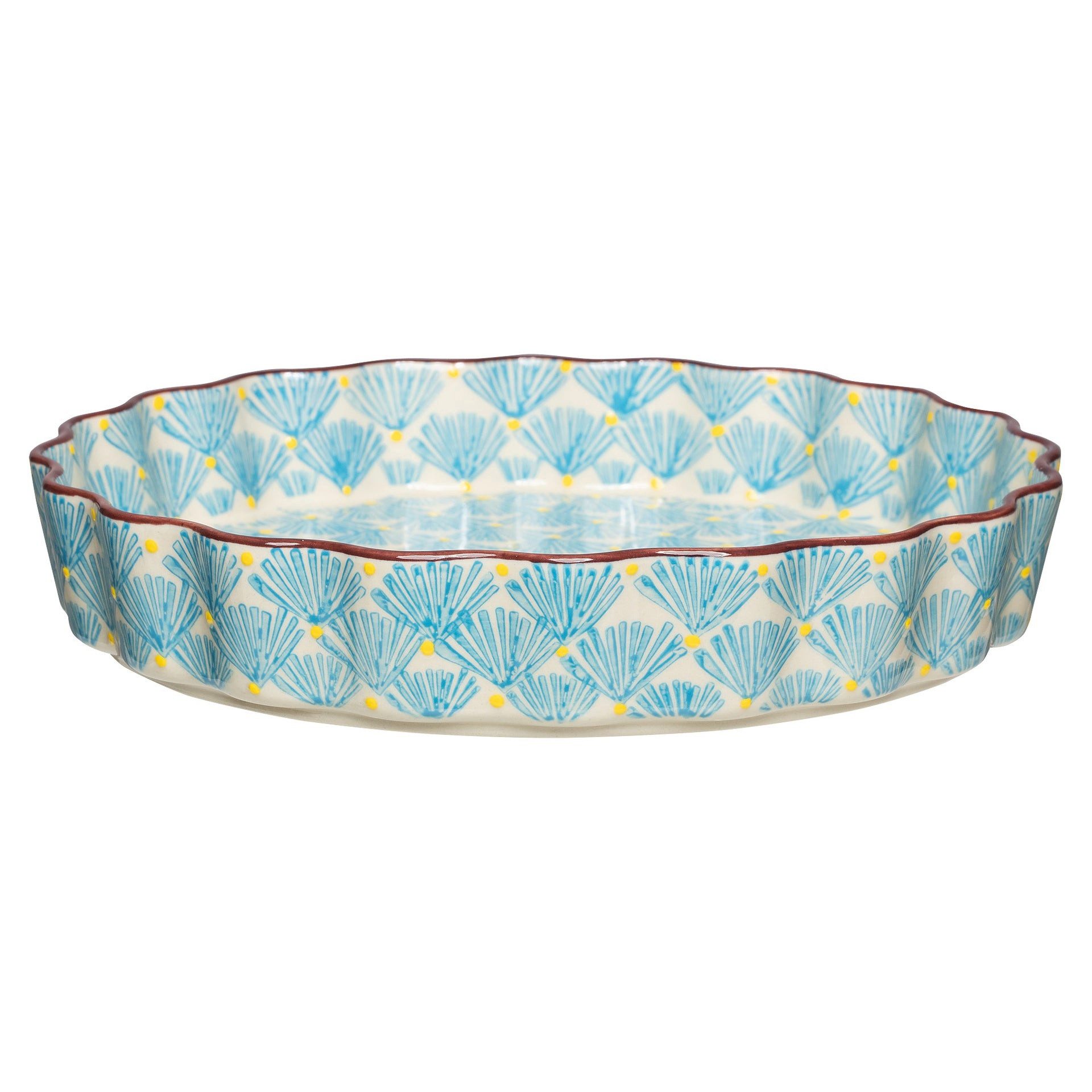 Tranquillo Quicheform aus Steinzeug ART DECO rund Ø22x4 cm blau spülmaschinengeeignet, Backform mit handgestempeltem Art-Deco-Print, mikrowellengeeignet