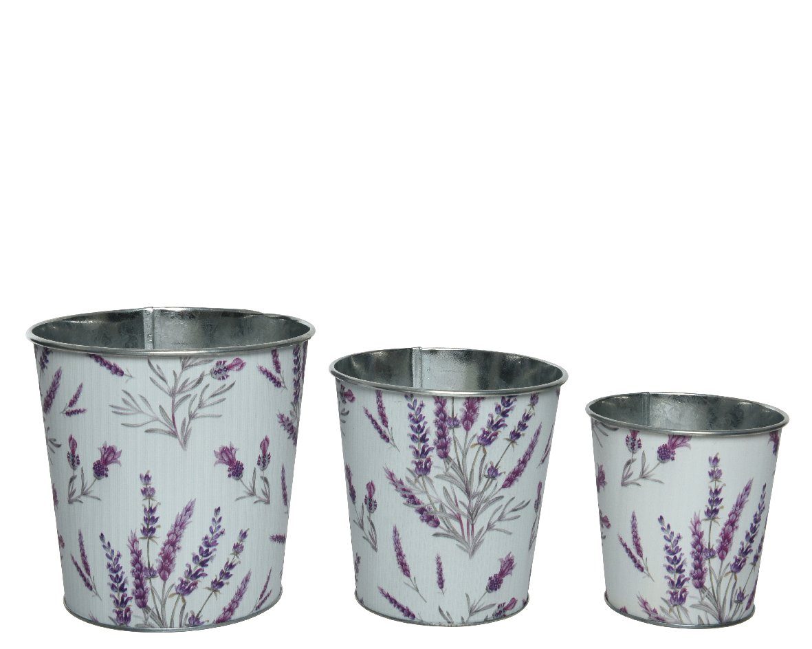 mit weiß / decorations Lavendel Blumentopf, Set lila Motiv season 3er 10-14cm Metalleimer Decoris