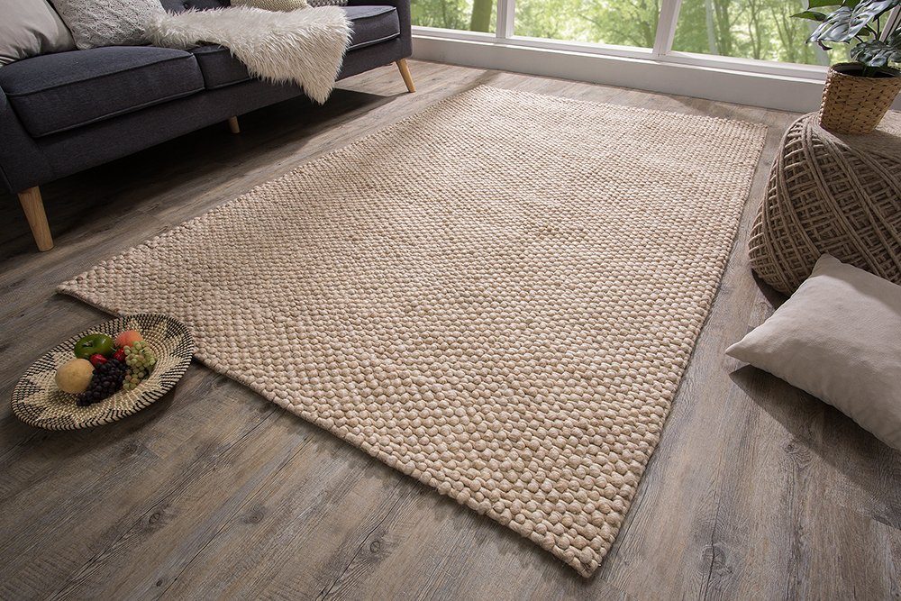 riess-ambiente Teppich WOOL 240x160cm beige, rechteckig, Höhe: 10 mm, Wohnzimmer · Kugel-Design· Handarbeit