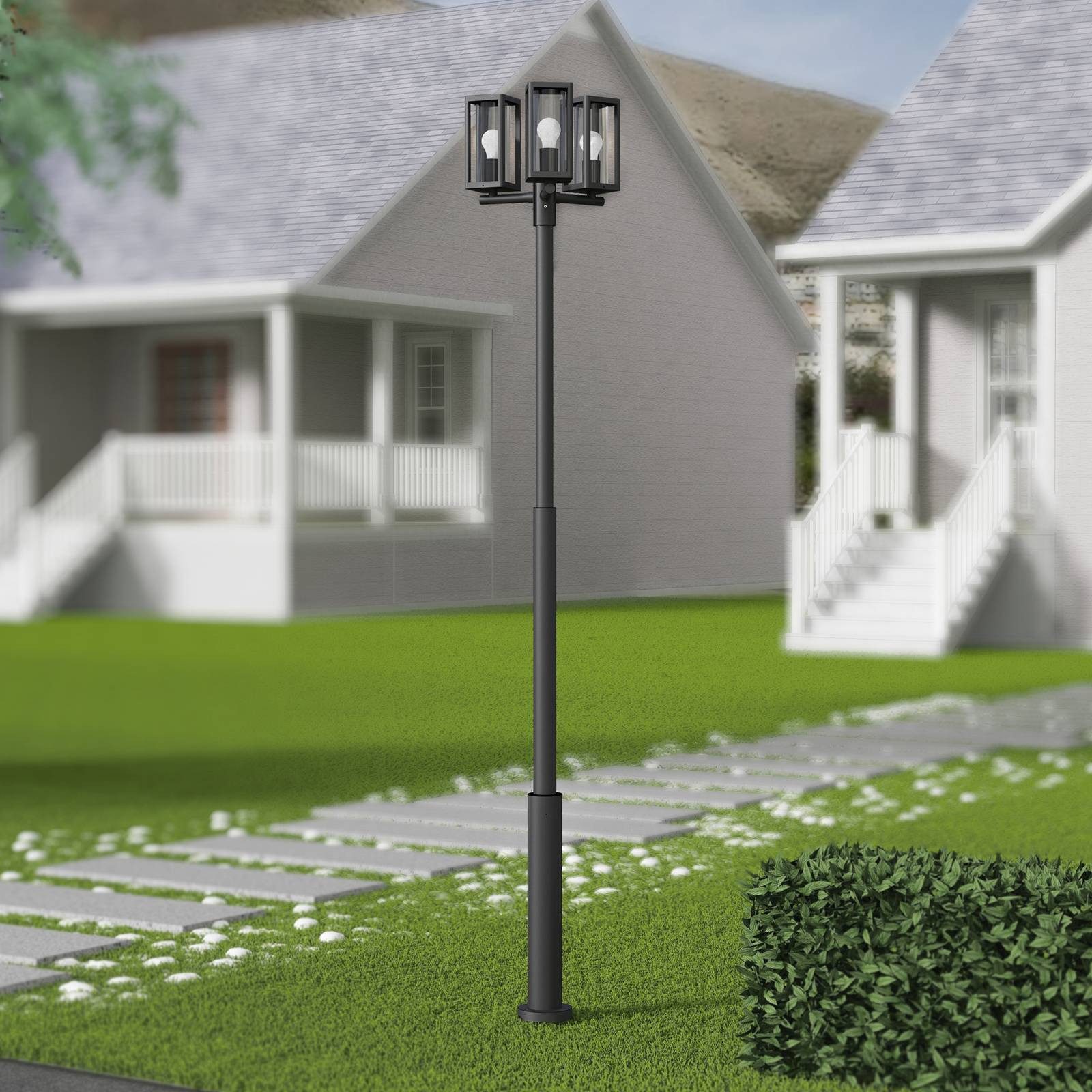 Lucande Außen-Stehlampe Siveta, Metall, Schwarz IP65, 3 x 15 W LED