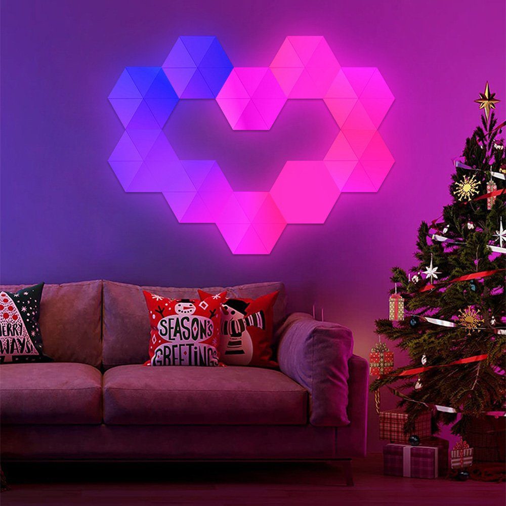 MUPOO LED Smart Wandleuchten, 3/6/10 RGB LED Wohnzimmer,Schlafzimmer, mit Wandlampe, für Fernbedienung, St. LED DIY-Enthusiasten, Sechseckige Panel Geschenke Nachtlicht Bluetooth, APP&Fernbedienung, LED Dekolicht