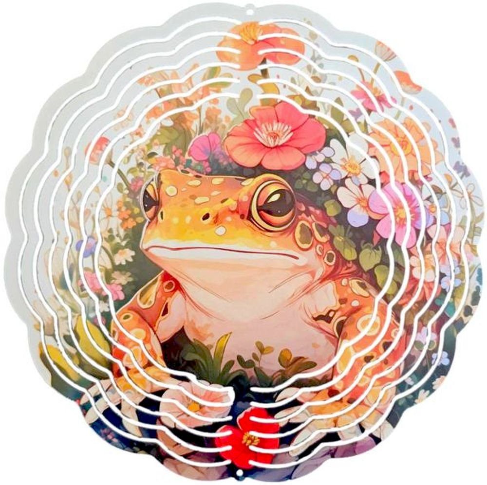 Ladreas Windspiel Edelstahl 3D Windspiel Windspinner 20cm Frosch Blumen 2 WI345