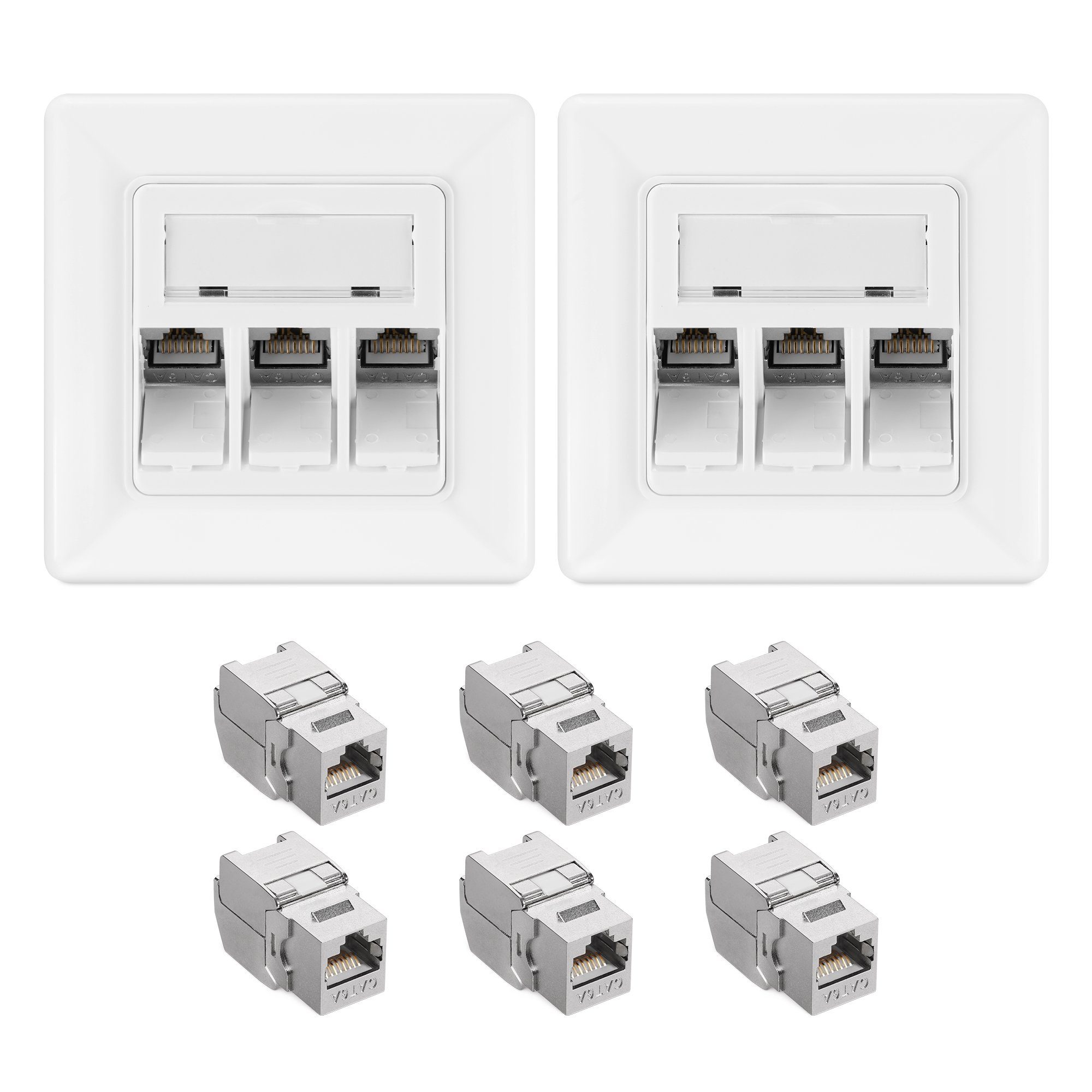 kwmobile NetzwerkAdapter, Keystone Dose Modul Set 6x Keystone Modul 2x Netzwerkdose 3Port