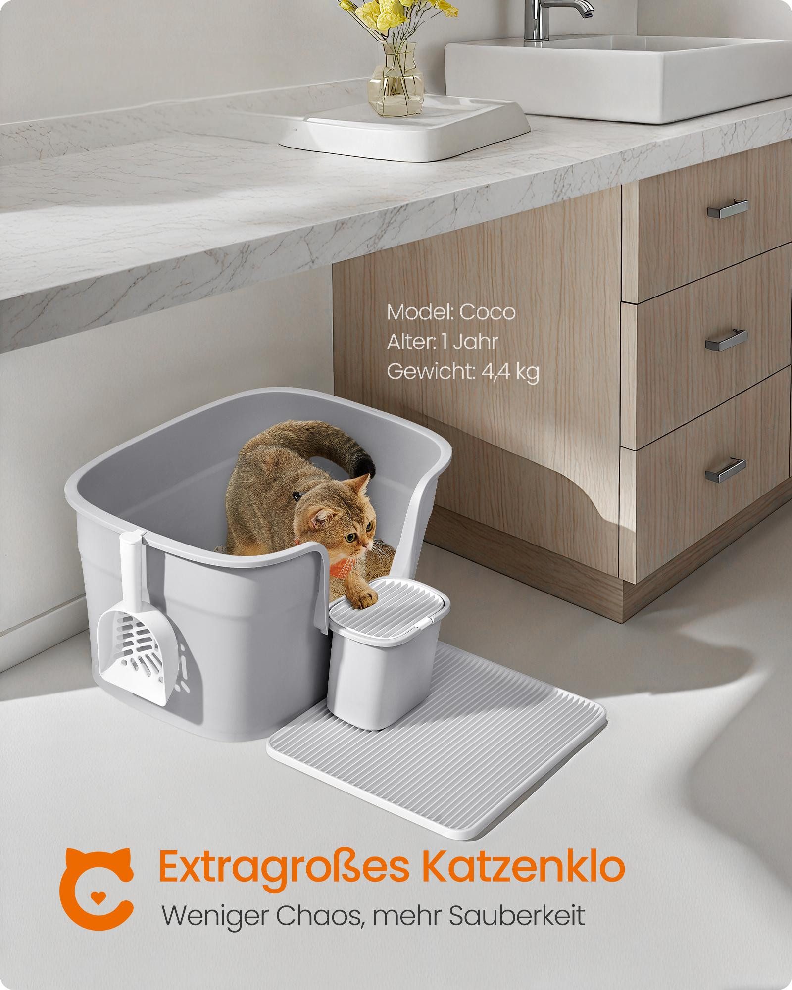 FEANDREA Katzentoilette, für große Katzen, mit hohen Seitenwänden, Schaufel günstig online kaufen