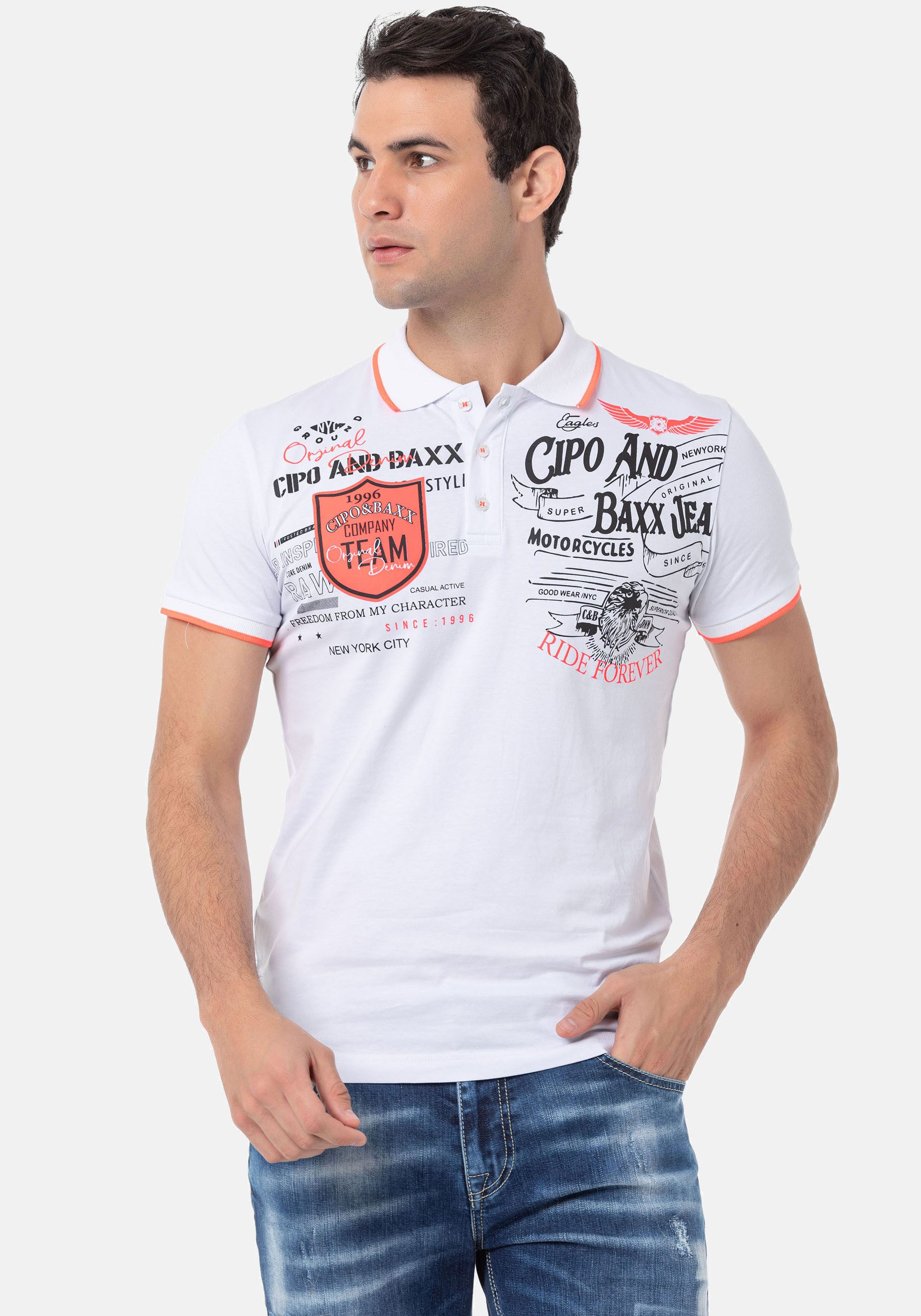 Cipo & Baxx Herren T-Shirt Kurzarm – Baumwolle-Mix Mit Print, Bequeme Passform, Rundhals, Perfekt Für Freizeit & Sport