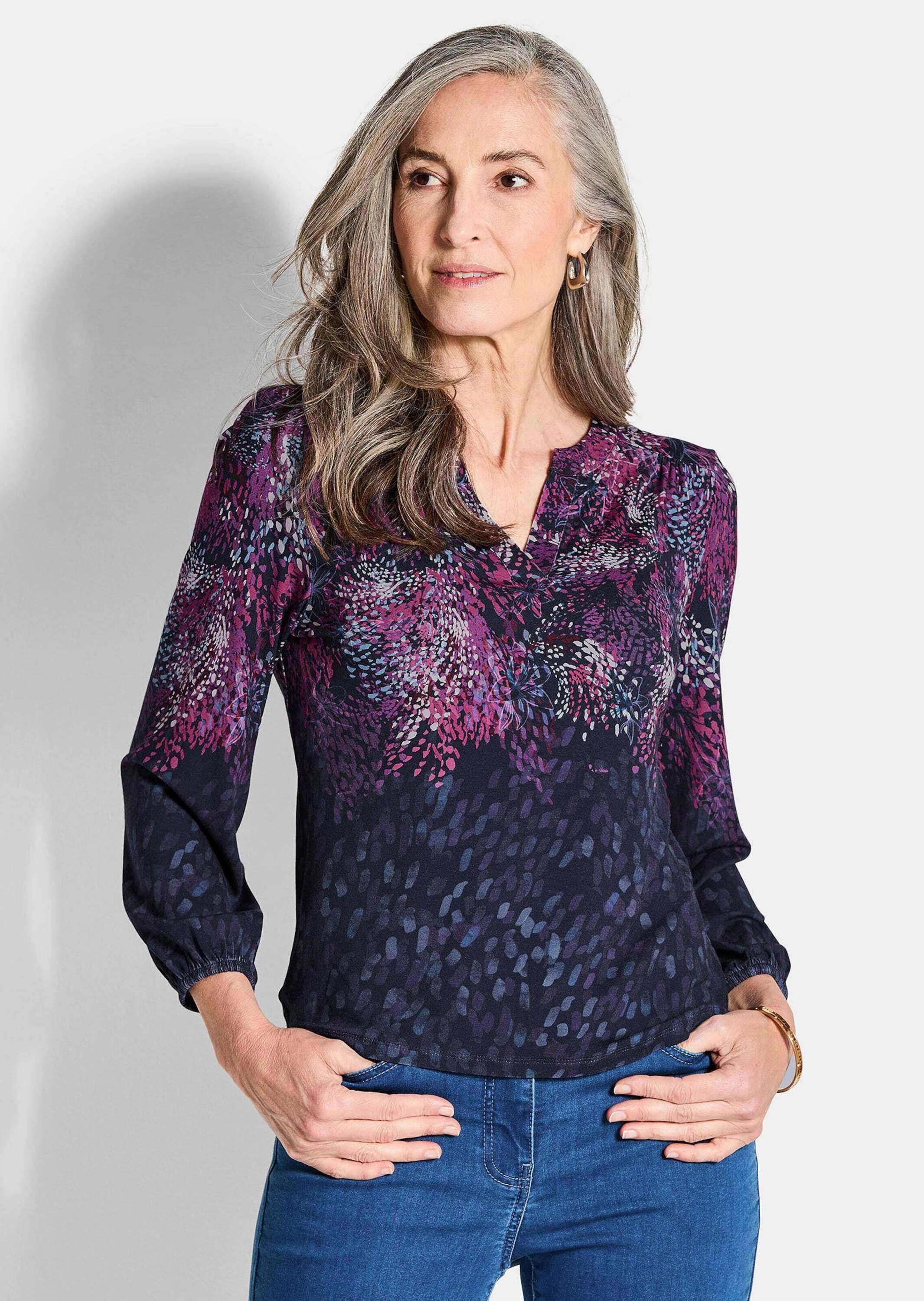 GOLDNER Print-Shirt Langarm Druckshirt mit Allover-Print Viskoseshirt mit R günstig online kaufen