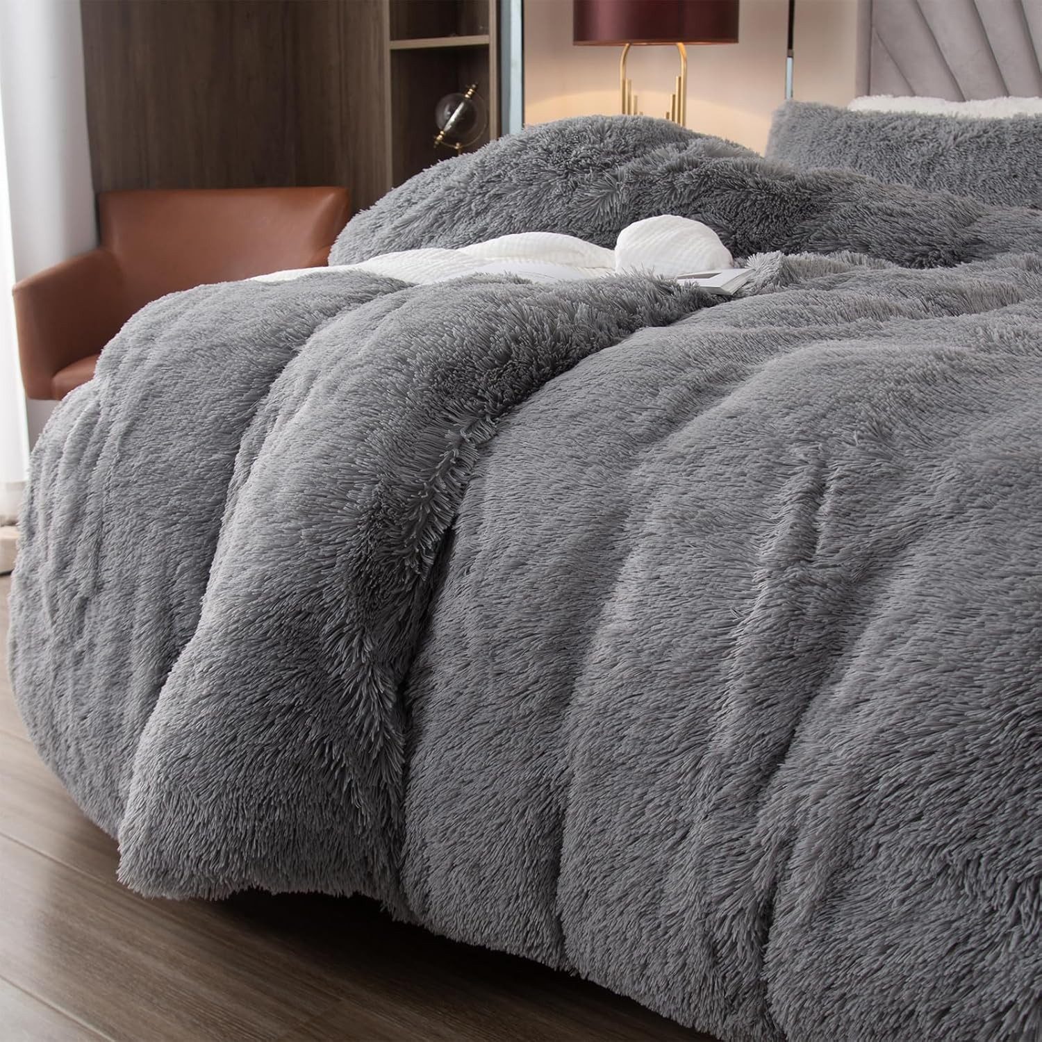 ibettertec Bettwäsche Plüsch Bettwäsche 135x200cm,200x200cm,Extra flauschige Felloptik, Flanell Biber Bettbezug mit Kissenbezug 80x80cm und Reißverschluss – Bild 4 von 5
