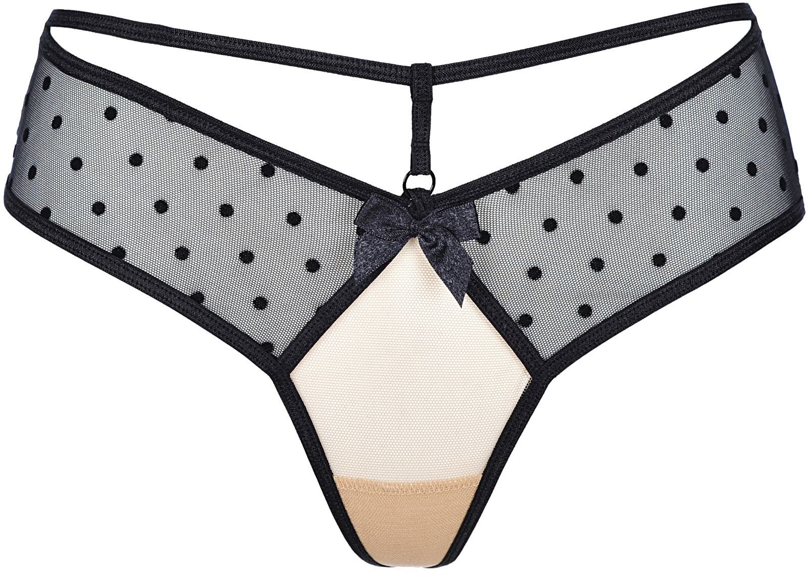 String String gepunktet schwarz beige transparent Thong Tanga