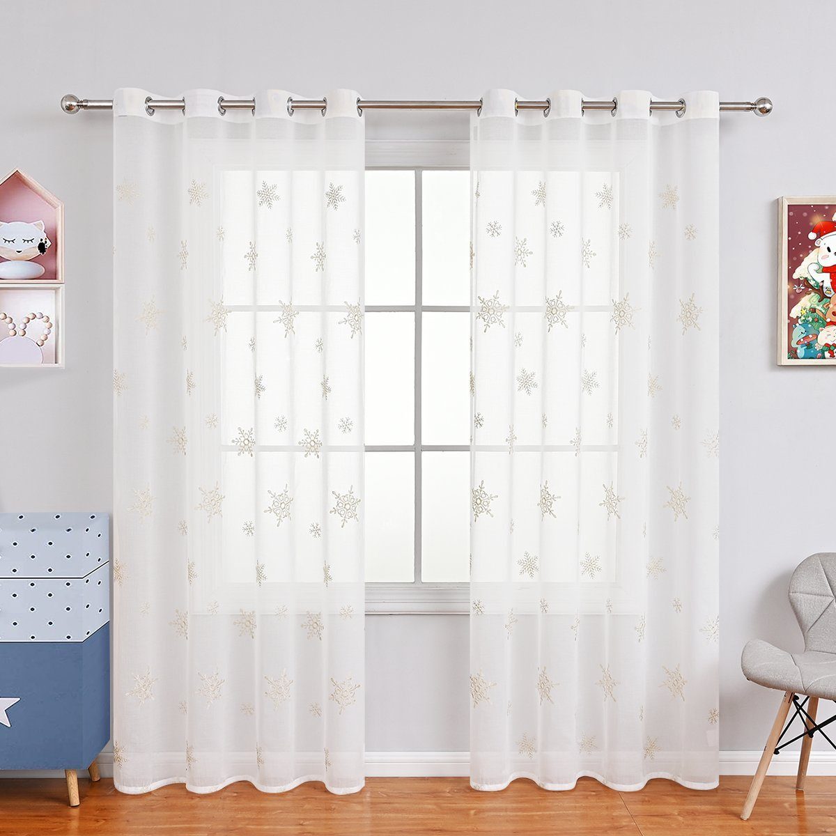 BYSURE Gardine (2 St), Ösen, transparent, Vorhang Weihnachten Schneeflocke günstig online kaufen