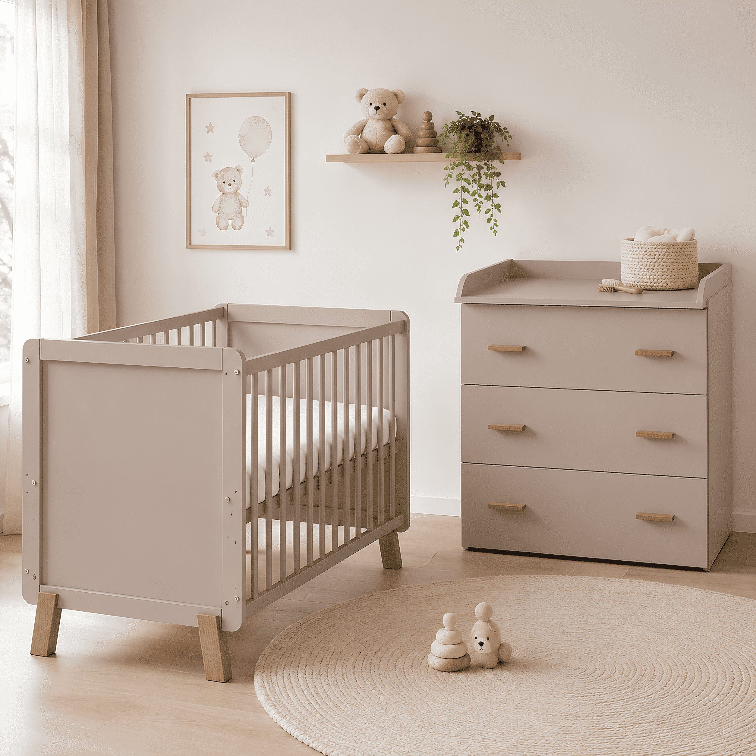 Baby-Delux Babyzimmer-Komplettset Babyzimmer Lou Kaschmir, (6-tlg), Babybett Wickelkommode Matratze Komplettzimmer