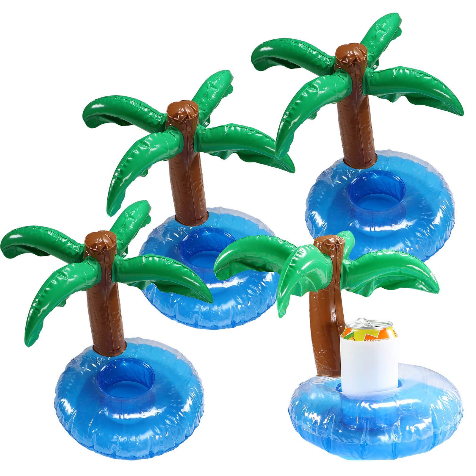 Aufblasbares Partyzubehör 4er Set aufblasbare Dosenhalter Pool Getränkehalter Insel mit Palme