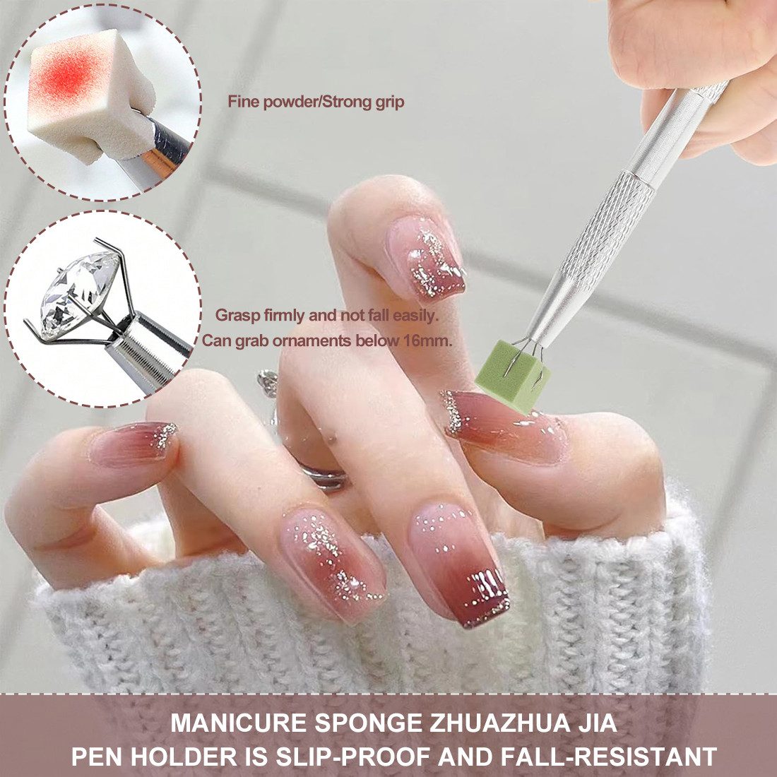 DEBAIJIA Nageldesign Zubehör 100 Stücke Nagelgradientenschwamm mit 4-Pfote Metall Greifer – Bild 5 von 5