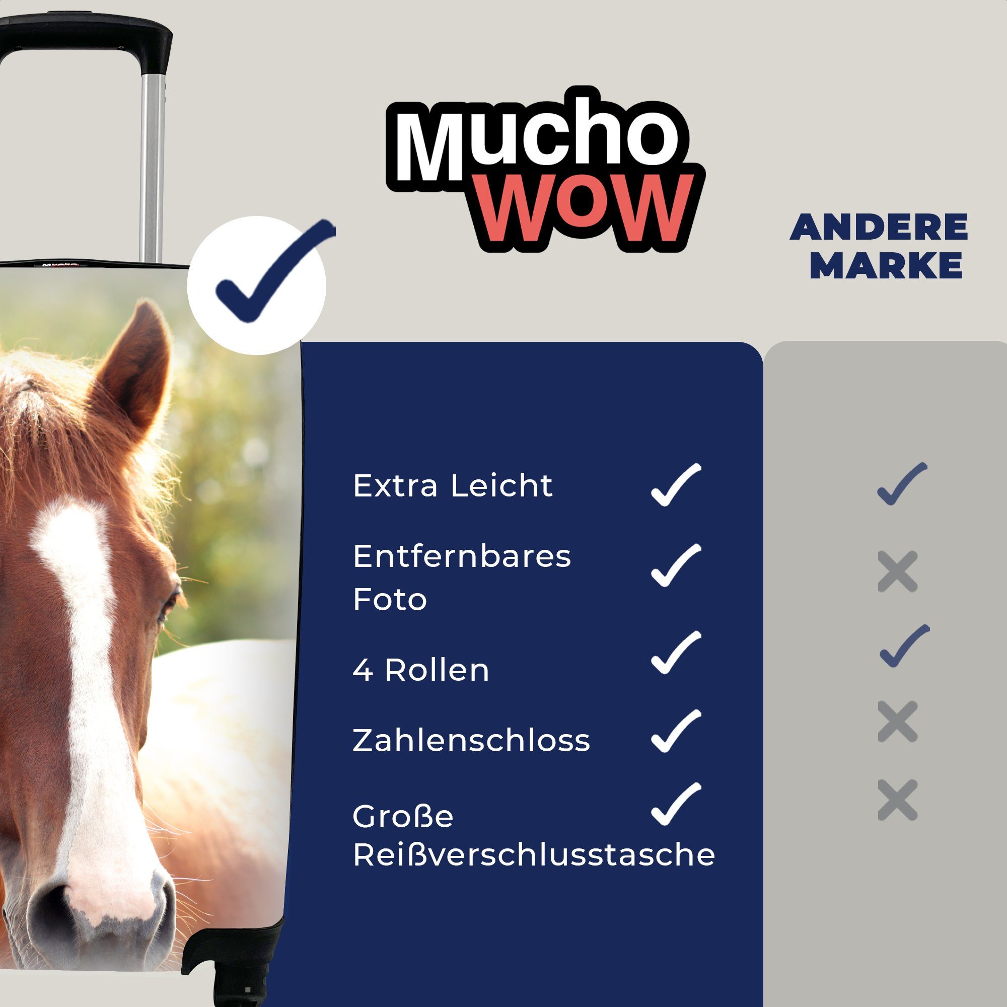 MuchoWow Handgepäckkoffer Pferd - Handgepäck Reisetasche Rollen, Ferien, für Kontur, Reisekoffer - 4 rollen, Trolley, Tier mit