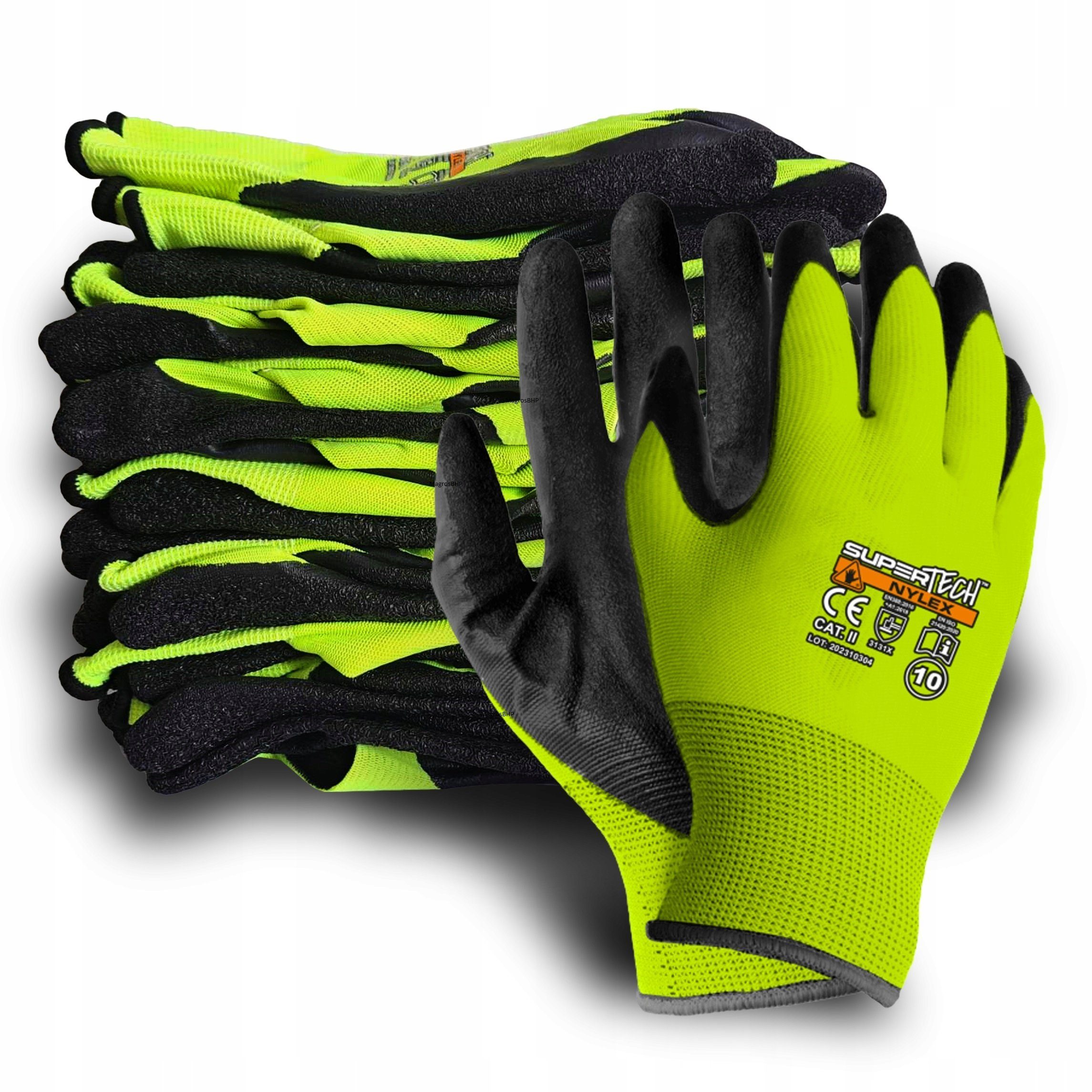 Worklink Arbeitshandschuhe Gelb neon Super Tech Nylex elastische Gummistiefel