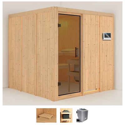 Karibu Sauna Romina, BxTxH: 196 x 196 x 198 cm, 68 mm, (Set) 9-kW-Bio-Ofen mit externer Steuerung