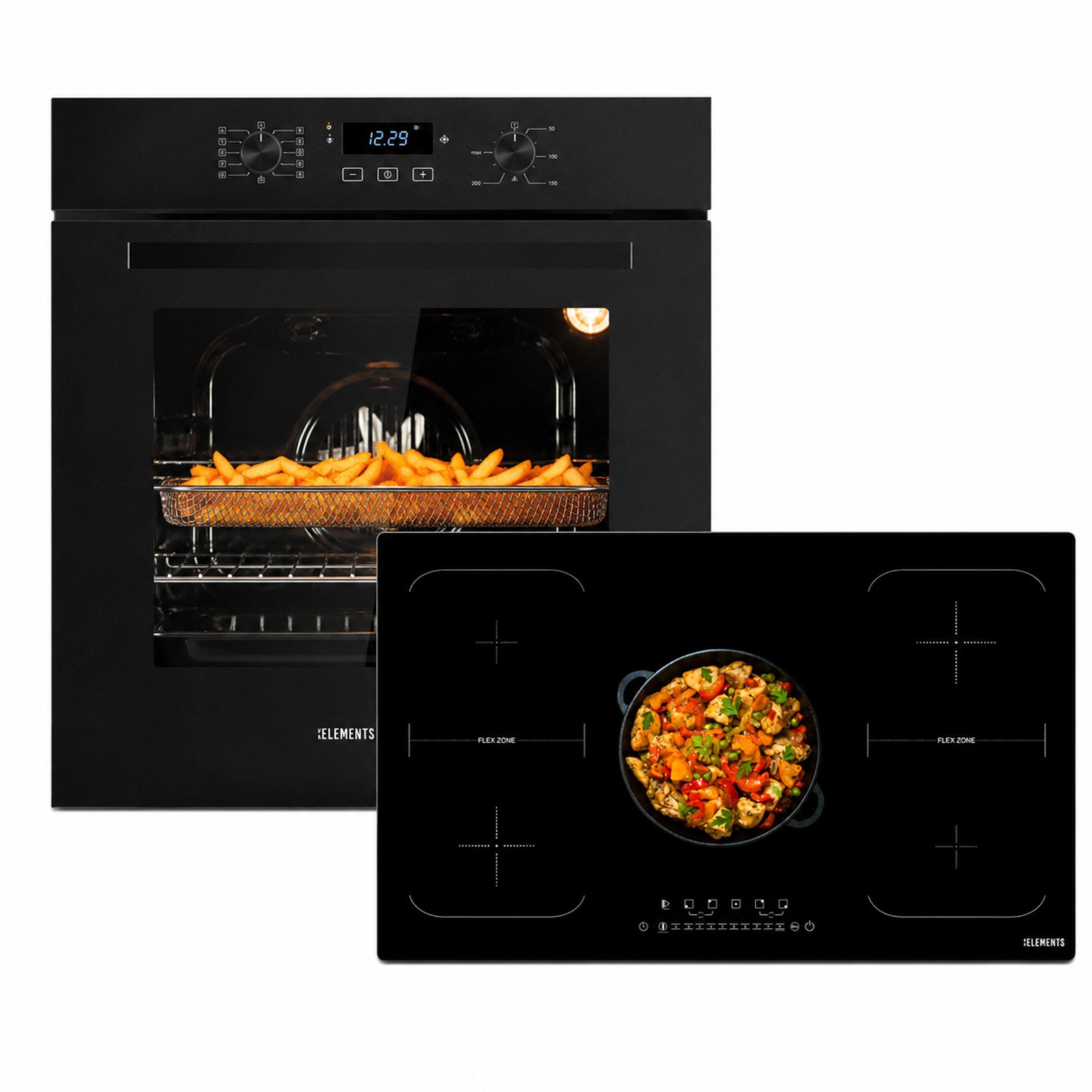 KB Elements Induktions Herd-Set KBE Einbaubackofen 60 cm mit 5-Zonen Induktionskochfeld 90cm, 11 Backofenfunktionen & 2 Flexzonen Induktion