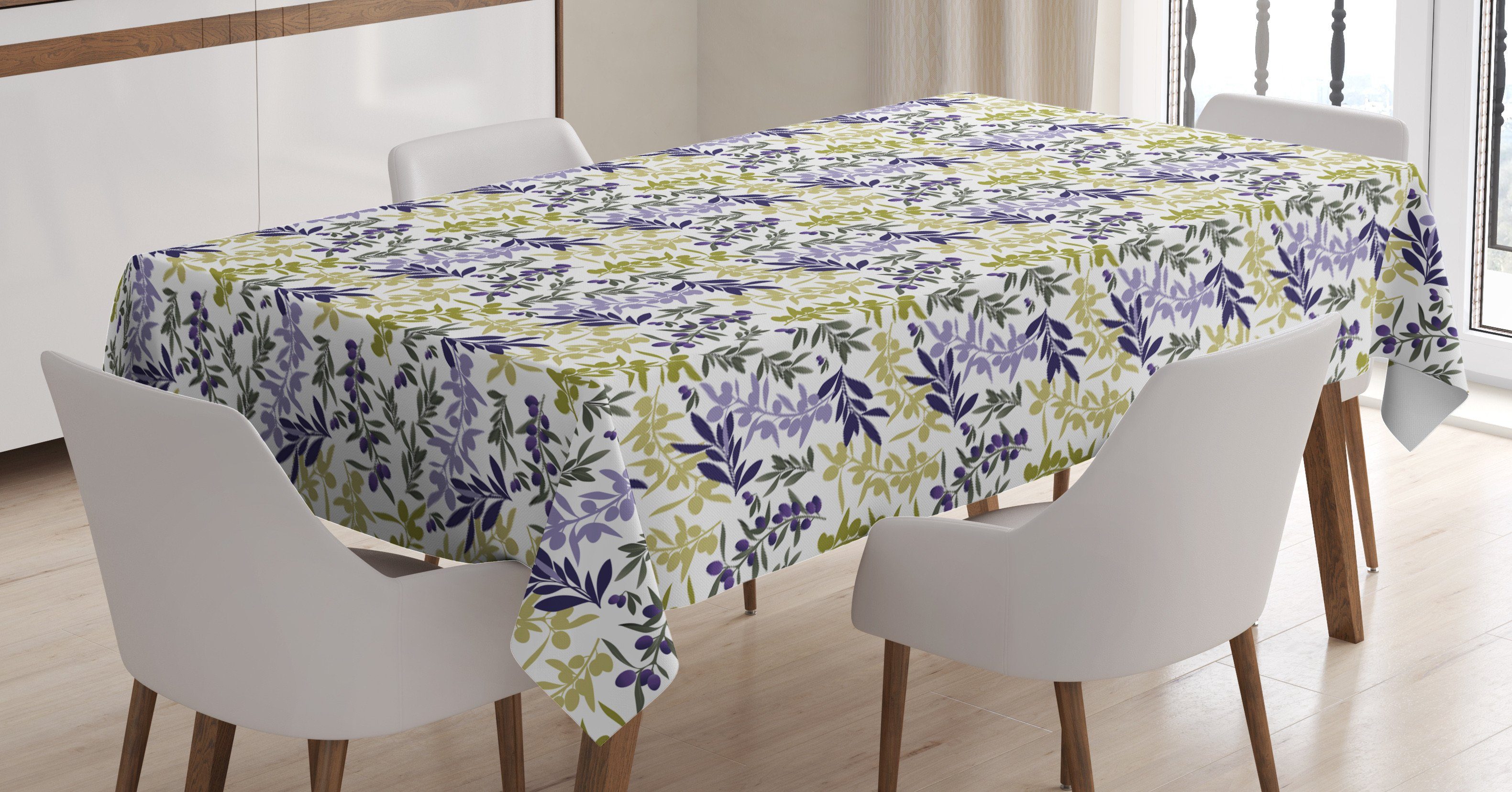 Abakuhaus Tischdecke Farbfest Waschbar Für den Außen Bereich geeignet Klare Farben, Blätter Abstrakt Olivenbaum Zweige