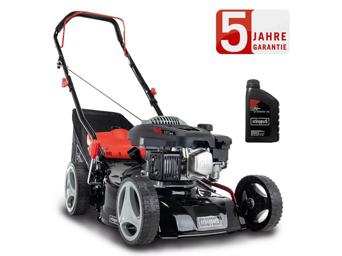 Scheppach Benzinrasenmäher RM420 3in1, 42 cm Schnittbreite, (Set, inkl. 0,6 L Ölflasche), 3,3 PS mit Reinigungsfunktion