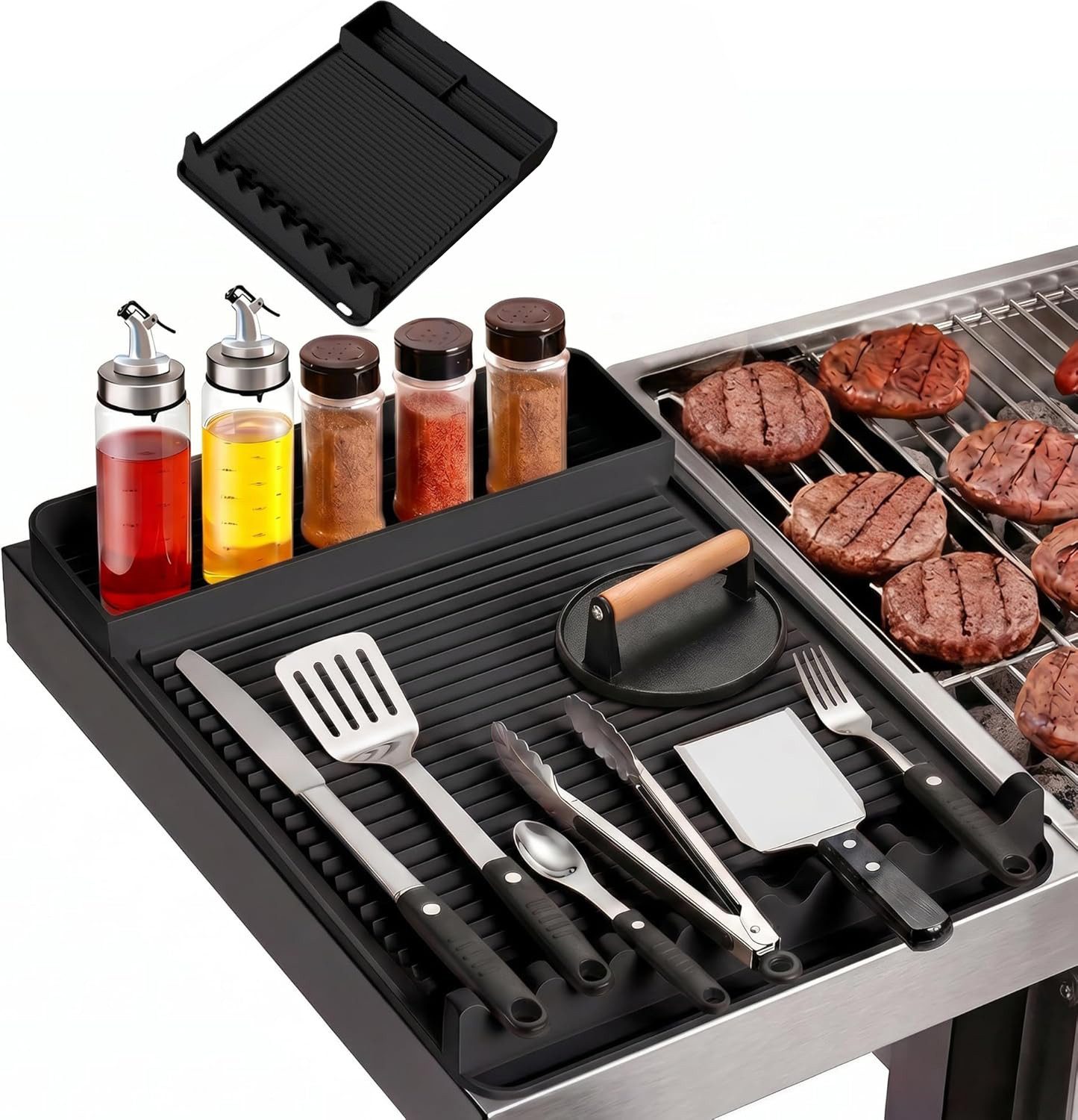 Diwzbyn Grillerweiterung Grillmatte Silikon Hitzebeständig, Rutschfeste Grillablage, Bis 230°C, für Grillwerkzeug & Arbeitsflächenschutz