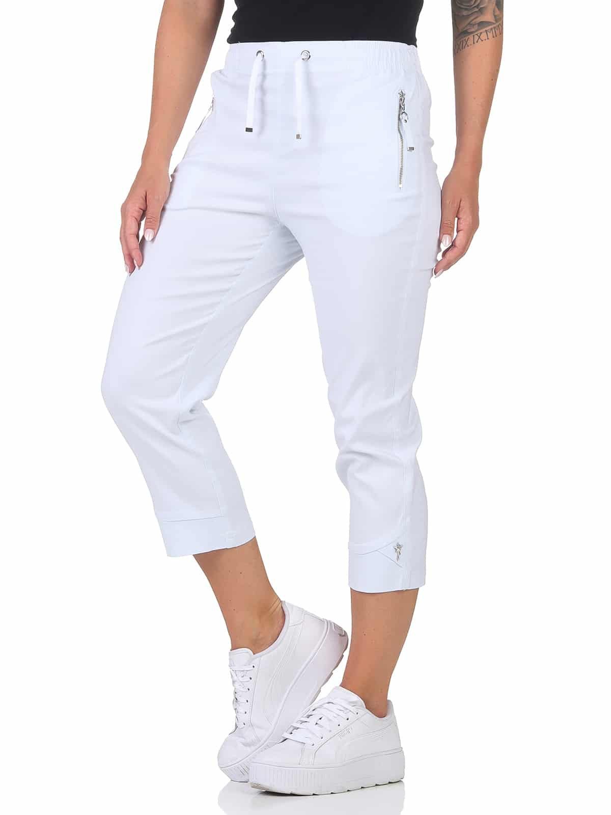 Alica Collection 7/8-Hose Sommerhose Damen Kurzgröße Caprihose Stretch Chinohose Kurzgröße, elastischer Gummibund mit Kordelzug