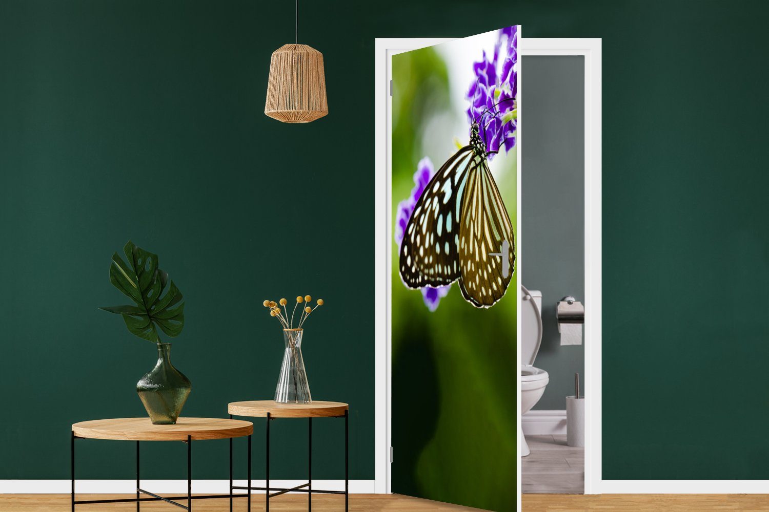 St), - für Türtapete cm Tür, Matt, MuchoWow 75x205 Türaufkleber, Schmetterling Botanisch, Lavendel - bedruckt, Fototapete (1
