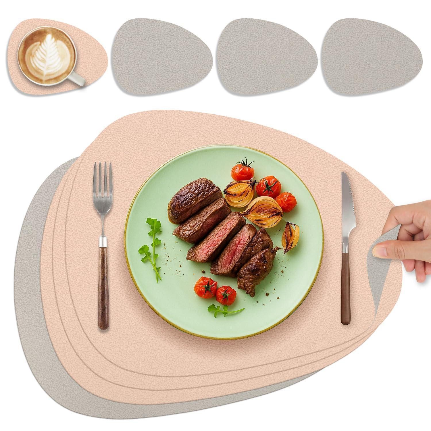 LuxusKollektion Platzset Tischsets Lederoptik 4er Set Hellrosa/Hellgrau Oval, (4-St)