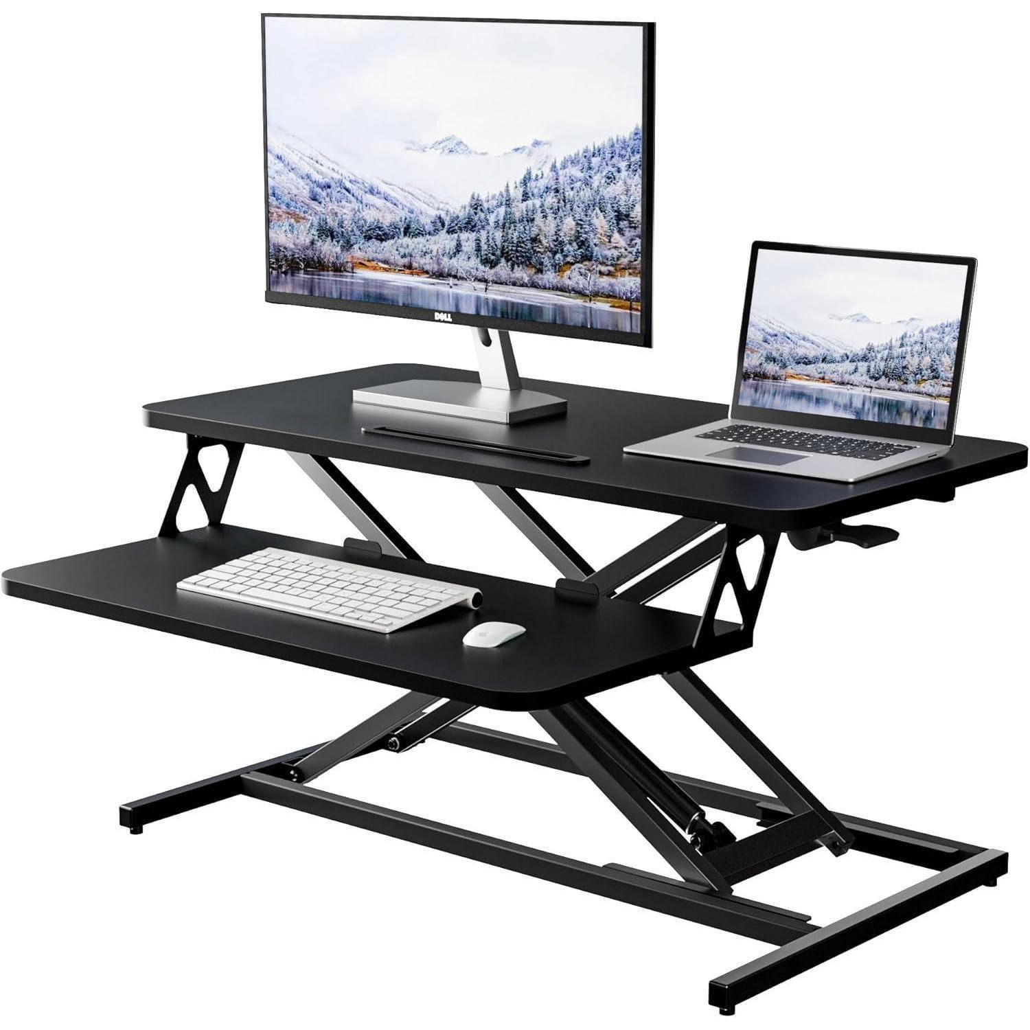 LuxusKollektion Stehpult Steh-Sitz Schreibtischaufsatz Höhenverstellbar Schwarz 80x40cm