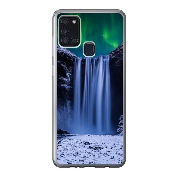 MuchoWow Handyhülle Nordlichter - Wasserfall - Schnee - Island Handyhülle Samsung Galaxy A21s Smartphone-Bumper Print Handy