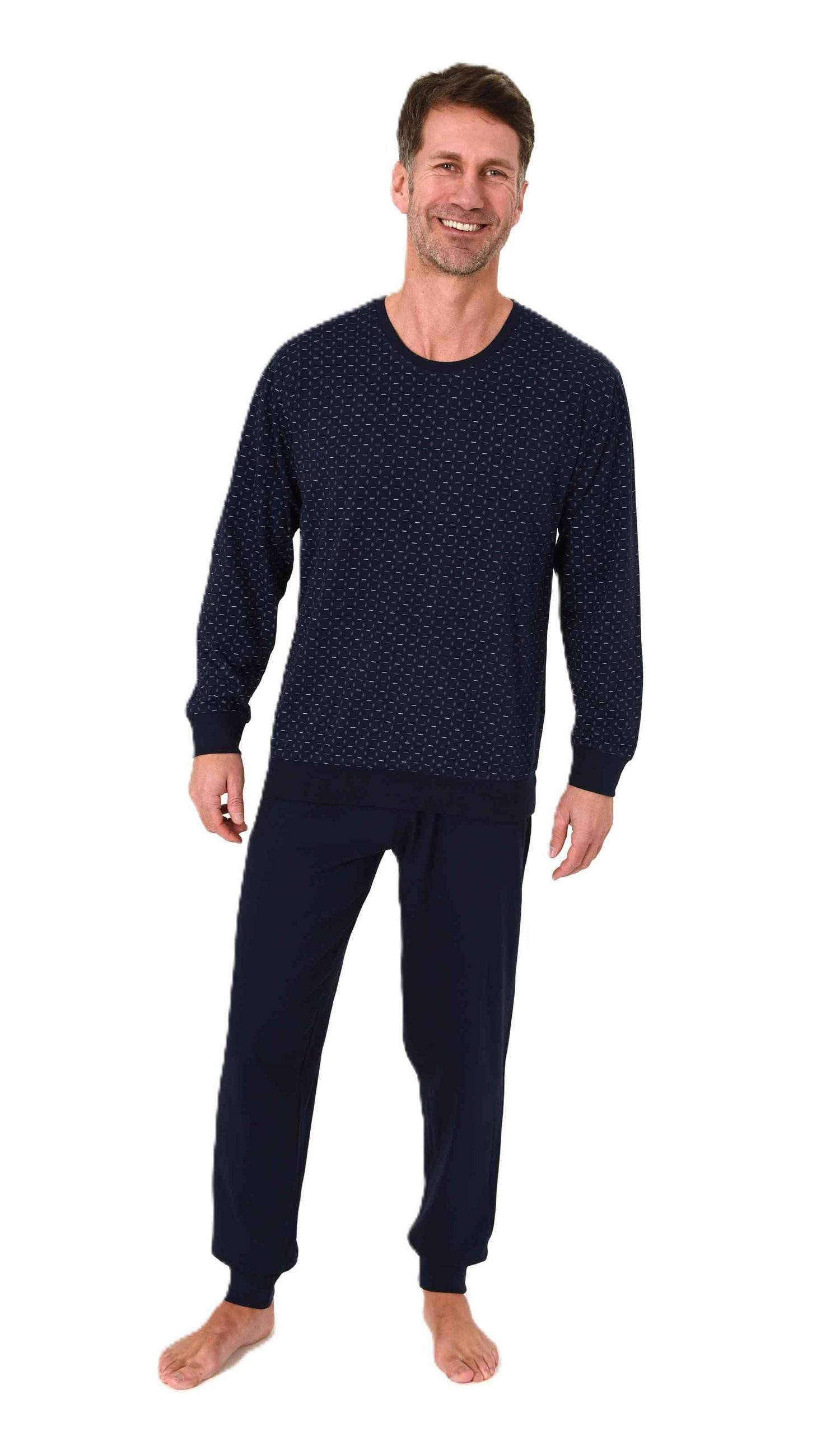 Normann Pyjama Normann Herren Schlafanzug lang mit Bündchen in Minimal Print Optik