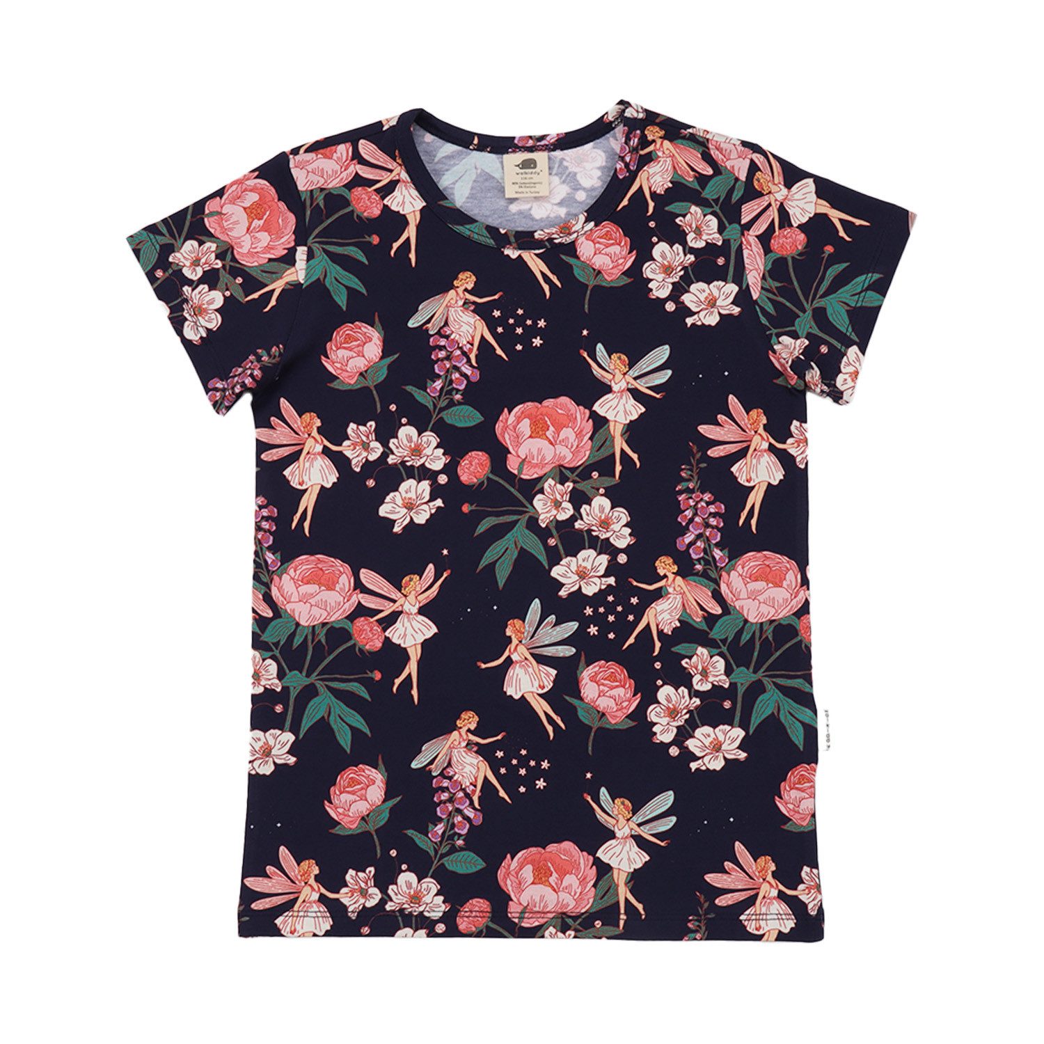 T-Shirt Walkiddy Feen & Blumen Kinder Bio Baumwolle GOTS Dunkelblau -