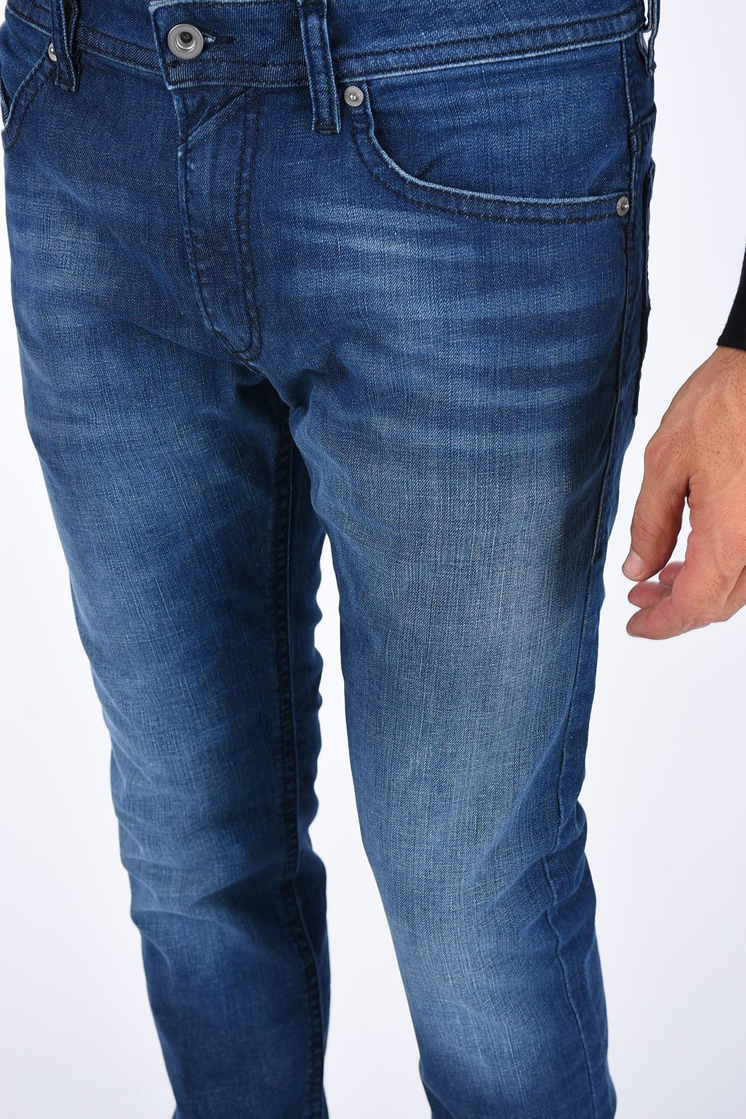 Diesel Slim-fit-Jeans Herren Thommer 084MW Used-Look, 5-Pocket-Style, Länge: Stretch, L32 Röhrenjeans, Blau