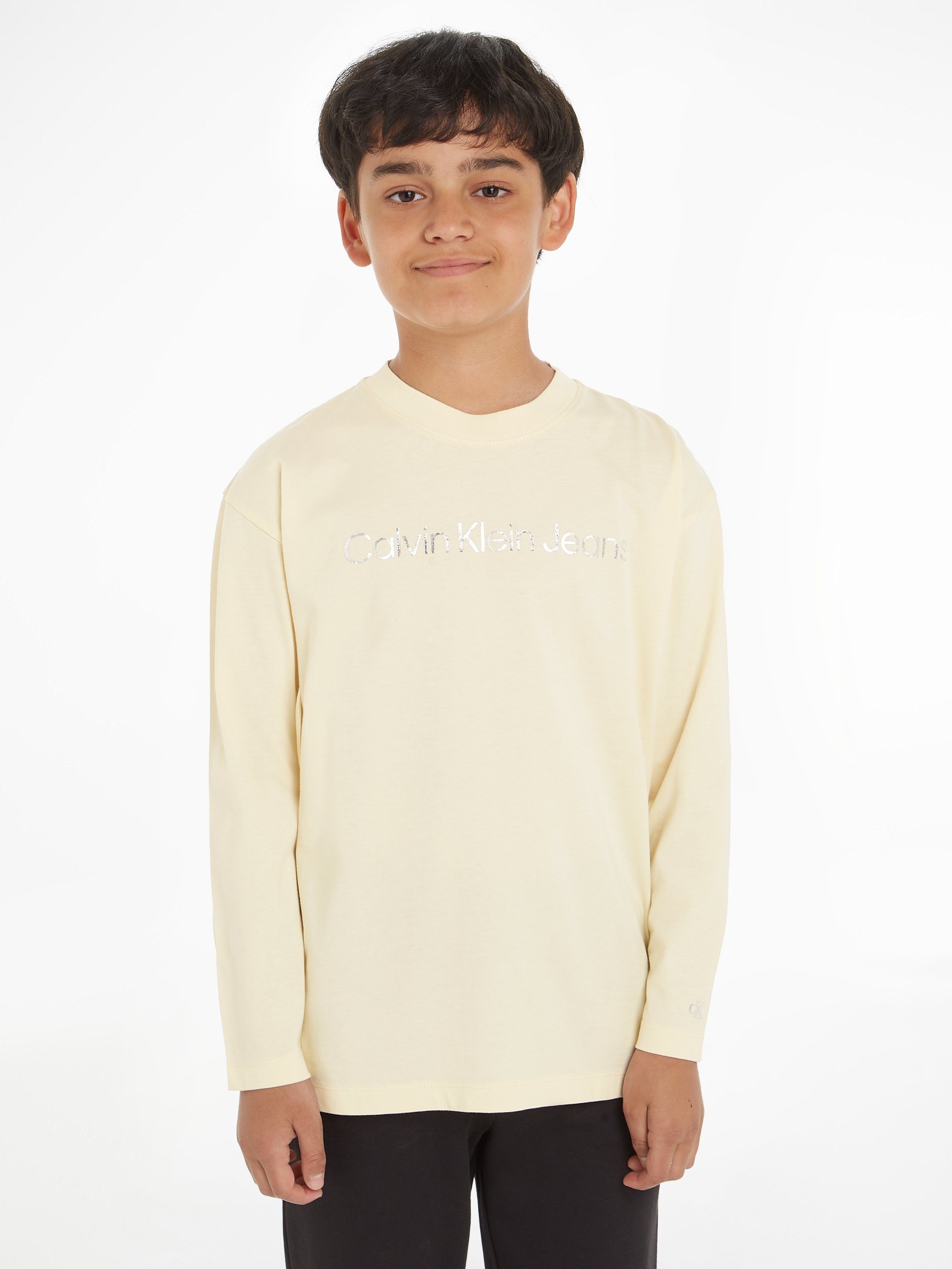 Calvin Klein Jeans Langarmshirt INST. LOGO RELAXED LS T-SHIRT mit glänzenden Logodruck Vanilla
