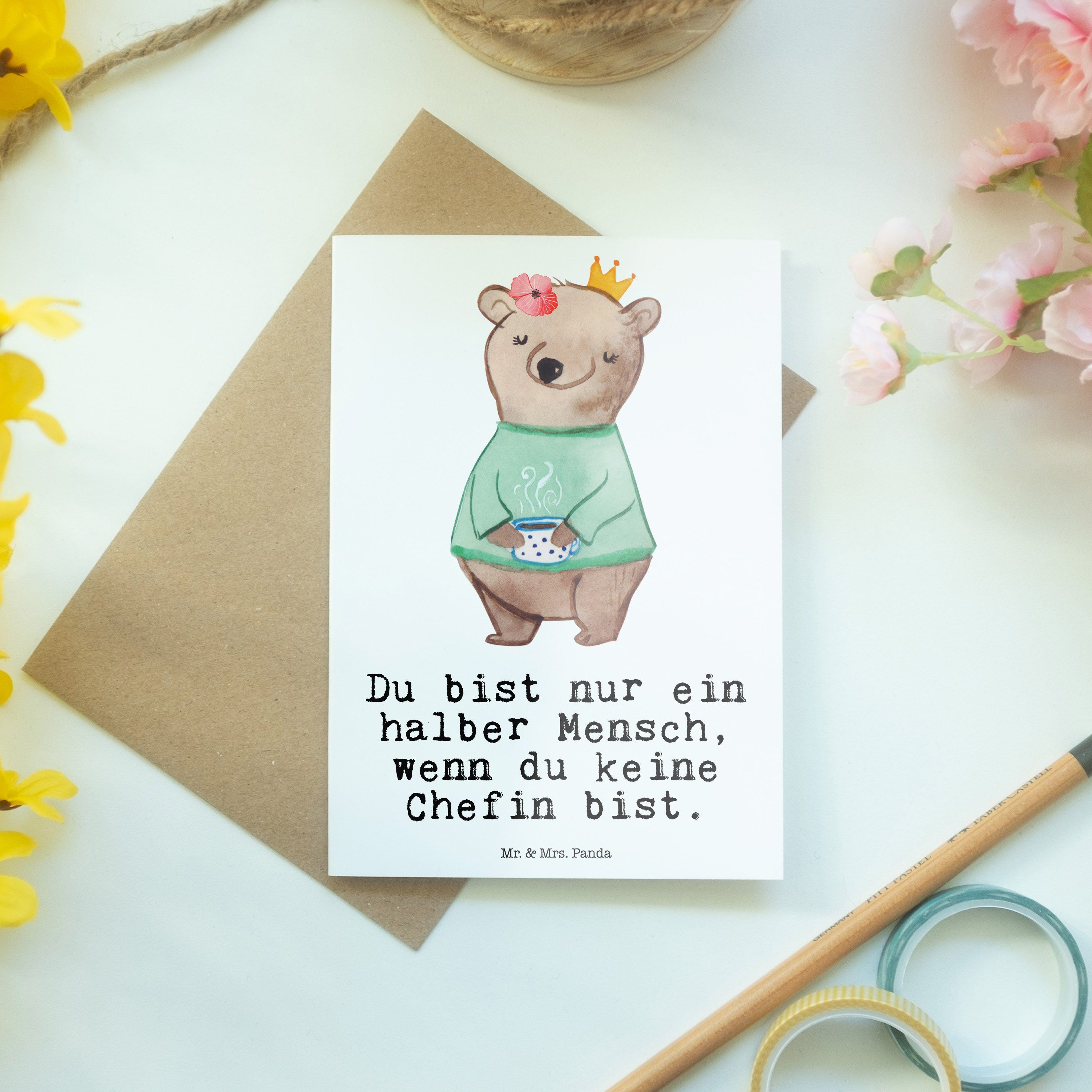 Mr. & Mrs. Panda Grußkarte Für Die Chefin – Lustige Karte Mit Spruch, Perfekt Als Geschenk Oder Glückwunsch