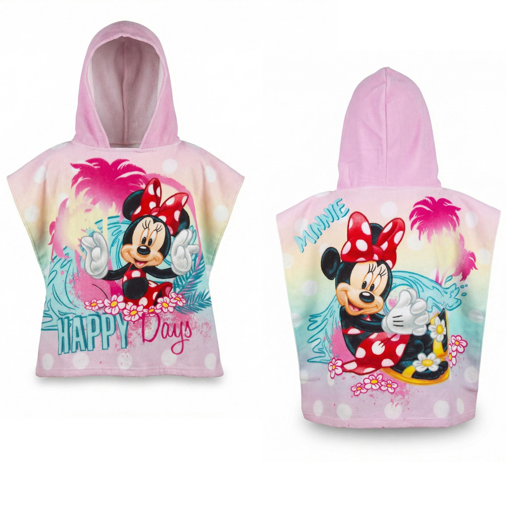 Disney Badeponcho Disney Minnie Maus Kinder Mikrofaser Poncho Badeponcho, 55, Polyester, Kapuze, ohne Verschluss, 55x110 cm