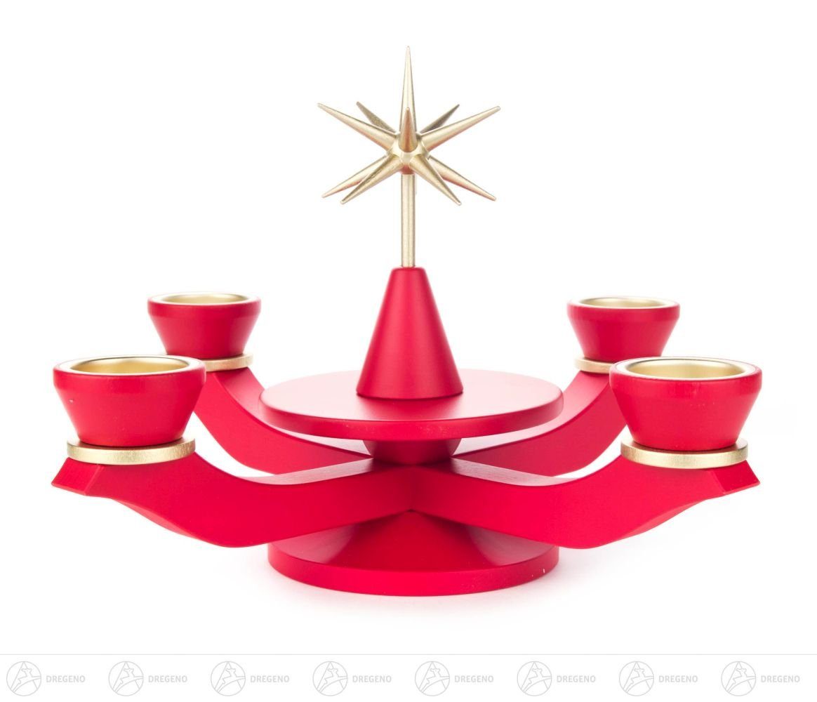 Dregeno Erzgebirge Adventsleuchter Adventsleuchter mit Stern, rot, für Teelichte Breite x Höhe x Tiefe, mit Stern und Tüllen