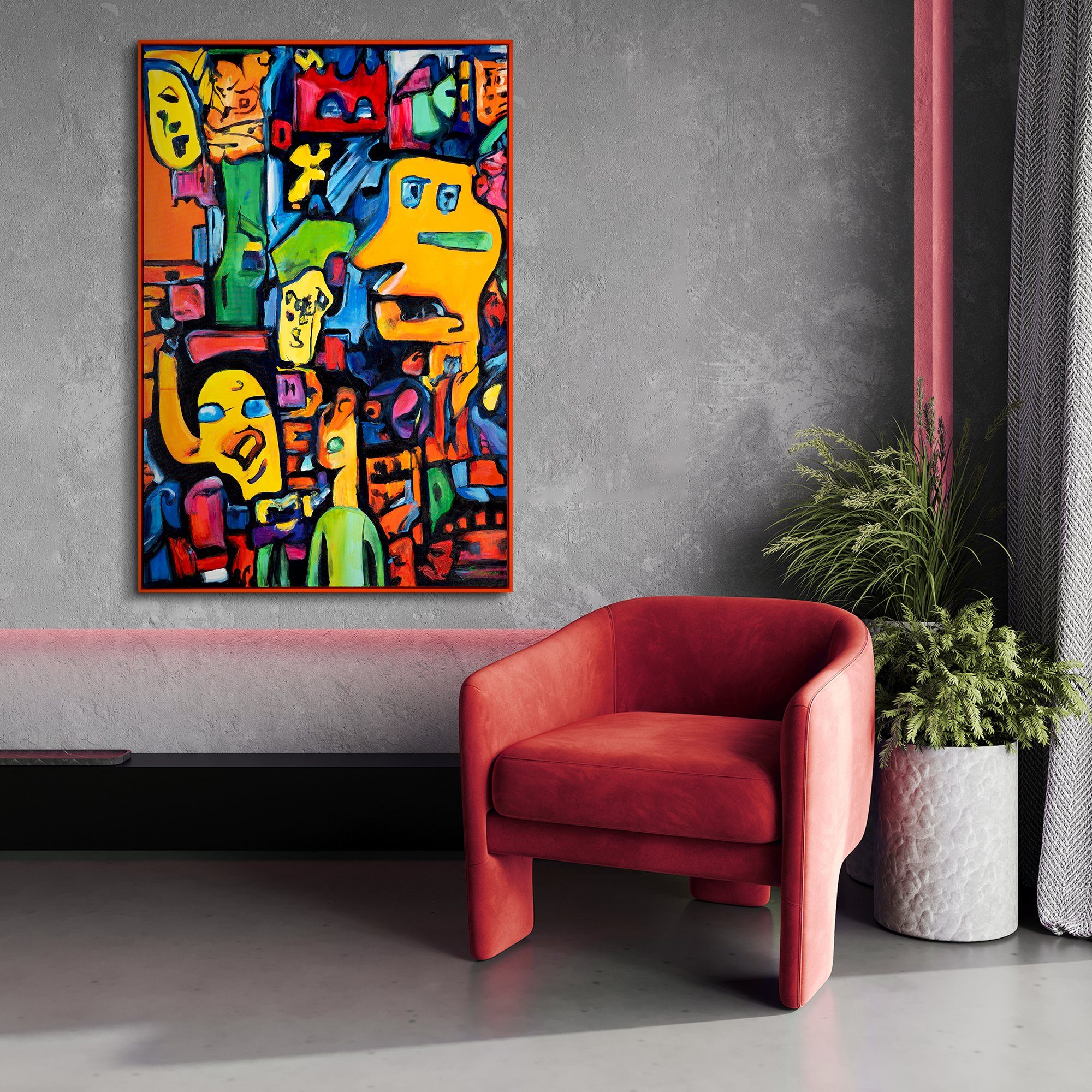 Gemälde der Abstraktion Mit Rahmen Identität, in Mosaik YS-Art Rot