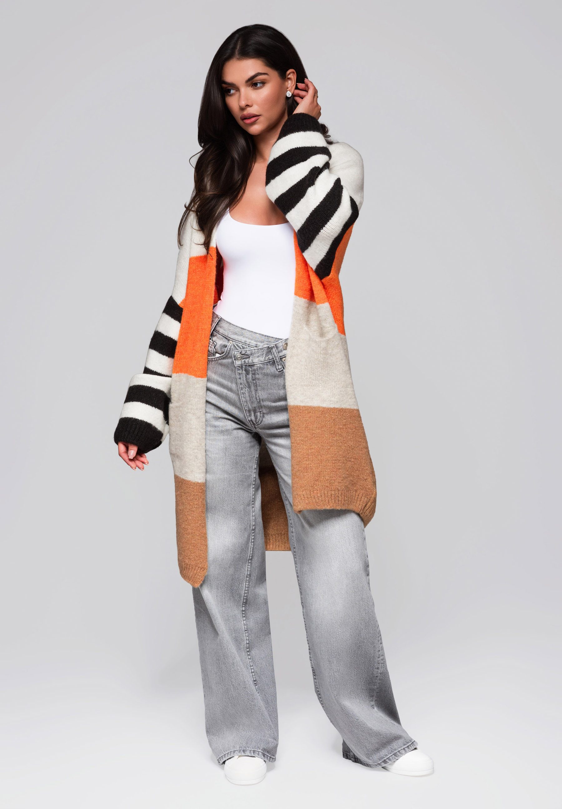 OMBRE Strickpullover Strickjacke im Colourblock-Stil