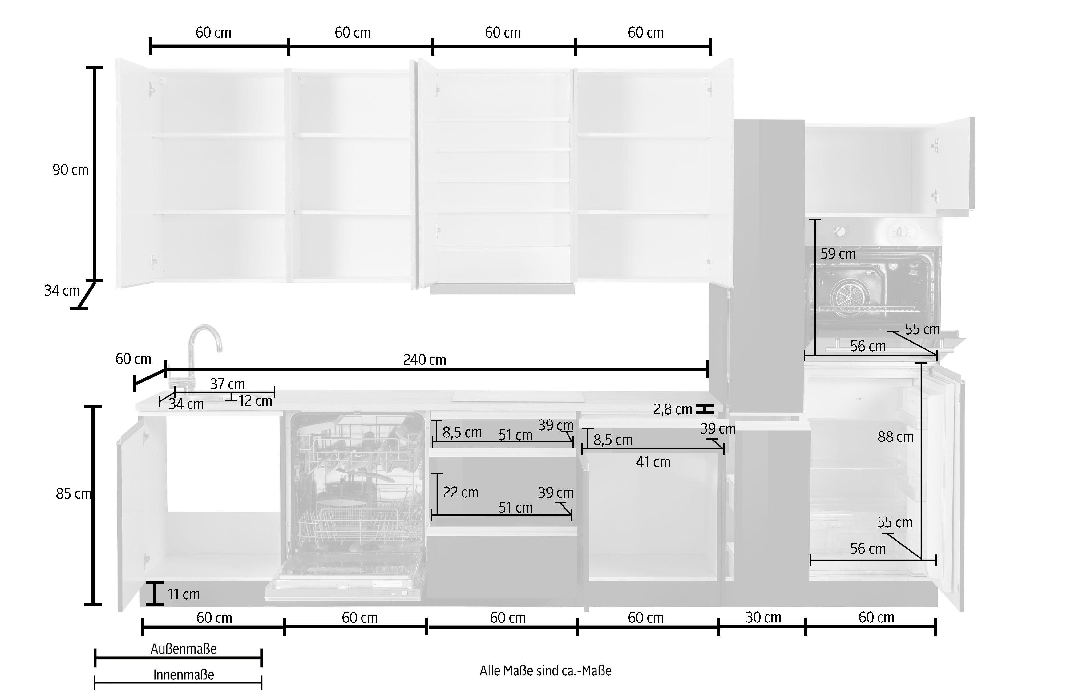 KOCHSTATION Küchenzeile KS-Ohio, mit E-Geräten, Breite 330 cm