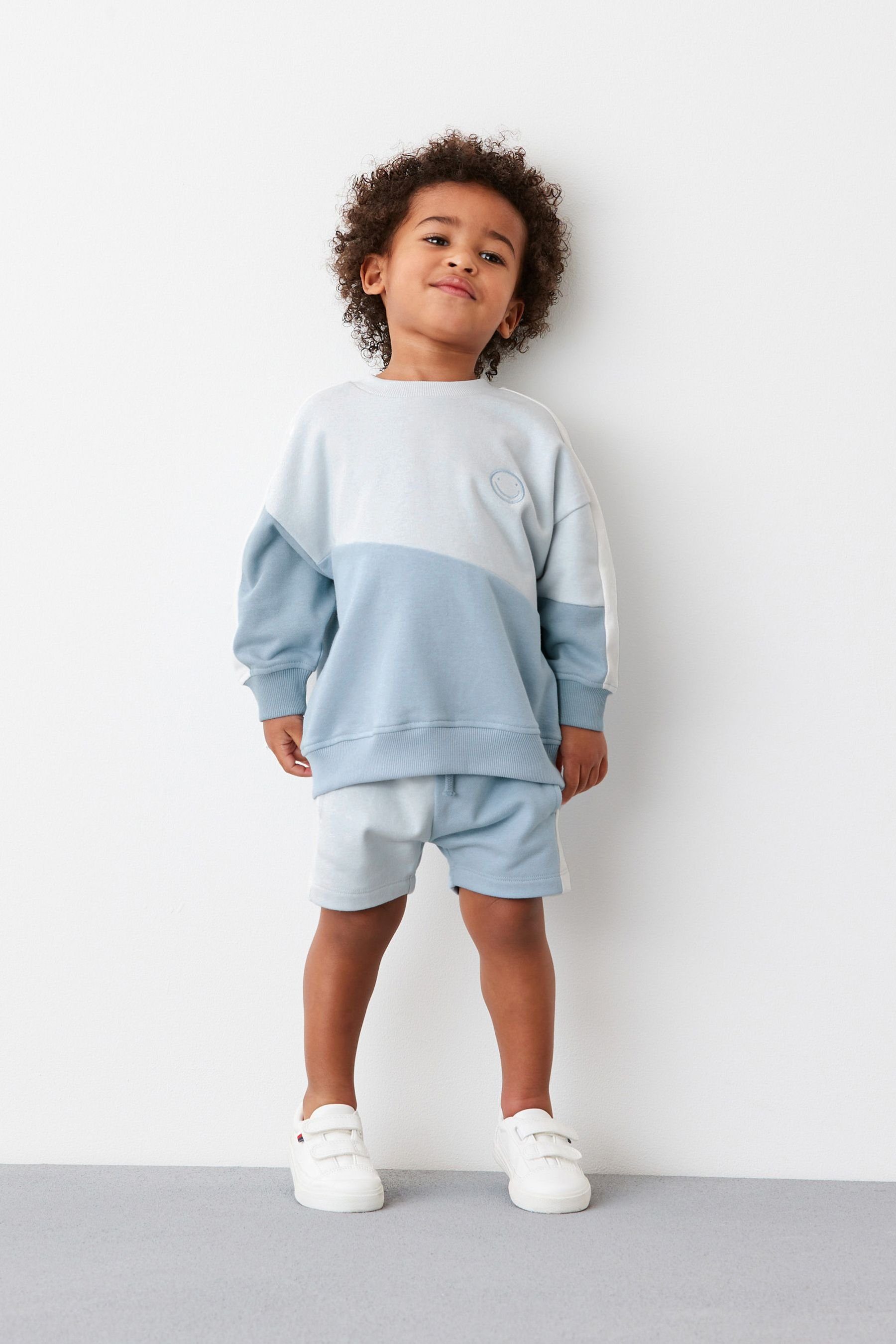 Next Sweatanzug Light Shorts und Set Blockfarben-Sweatshirt (2-tlg) im Blue