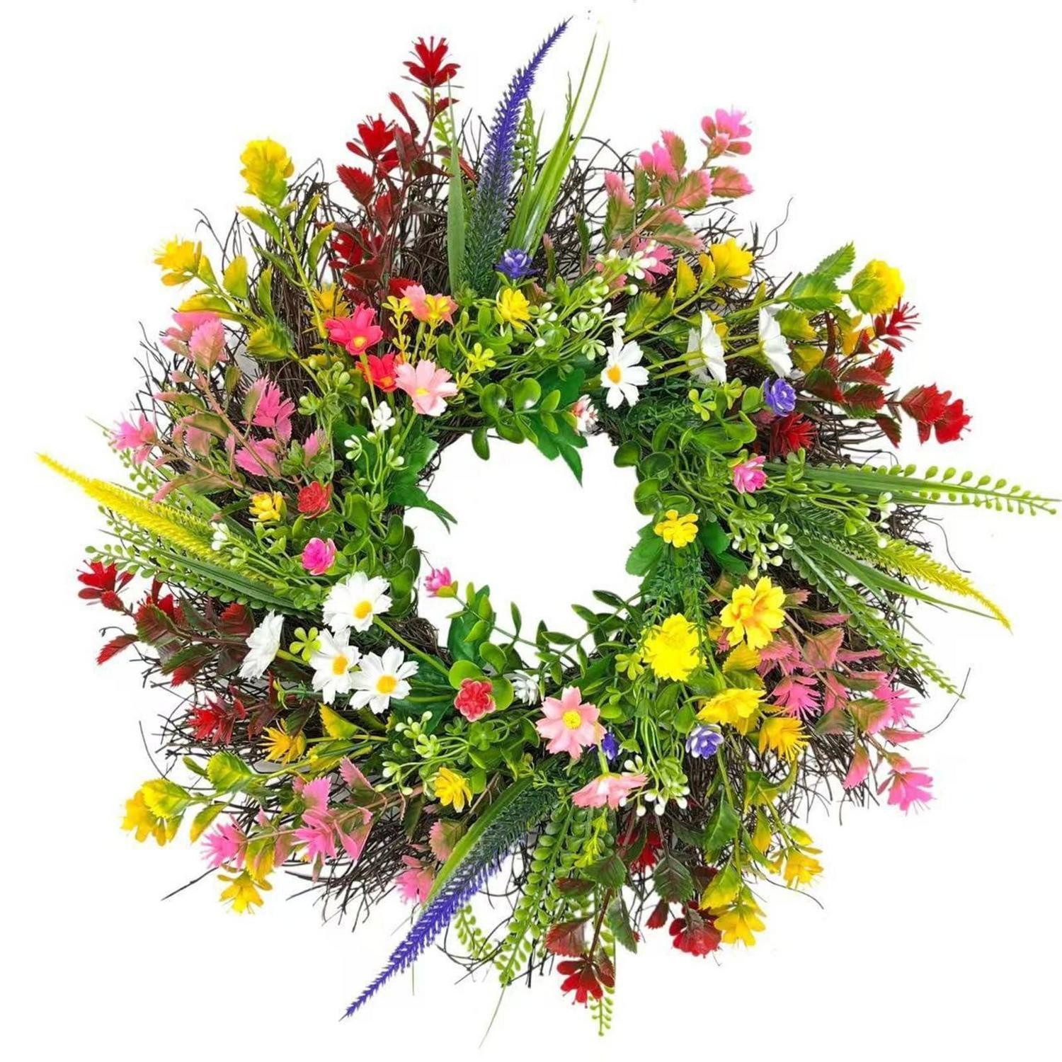 LuxusKollektion Osterkranz Türkranz 45cm bunter Blumenkranz Gänseblümchen Lavendel