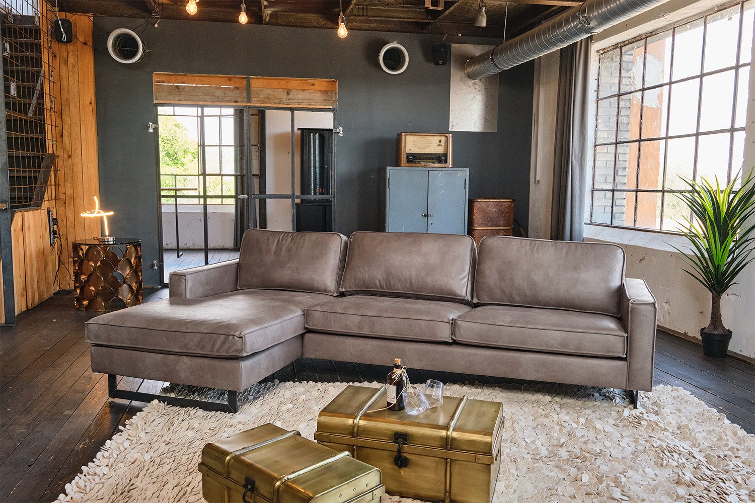 KAWOLA Ecksofa VILNIUS, Couch L-Form mit Longchair rechts oder links Lederfaserstoff