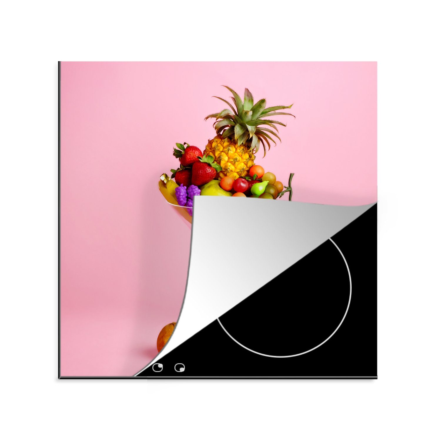 MuchoWow Herdblende-/Abdeckplatte Obst - Cocktail - Martini Glas, Vinyl, (1 tlg), 78x78 cm, Ceranfeldabdeckung, Arbeitsplatte für küche