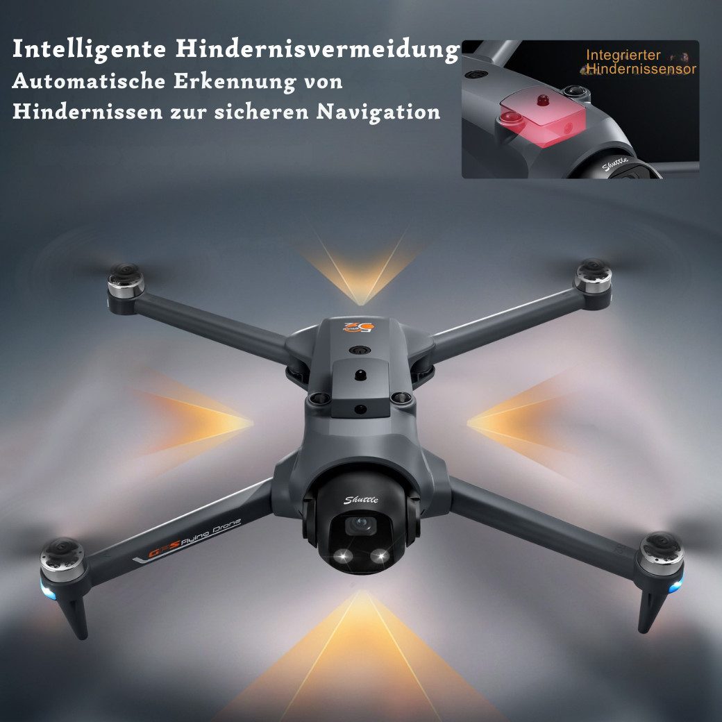 Goldstern-Tech RC-Quadrocopter (GPS Drohne mit Live-Display-Controller, 180° verstellbare Kamera, Hindernis- & Bodensensor), Optical Flow, automatischer Rückkehr & Airdrop-Modul