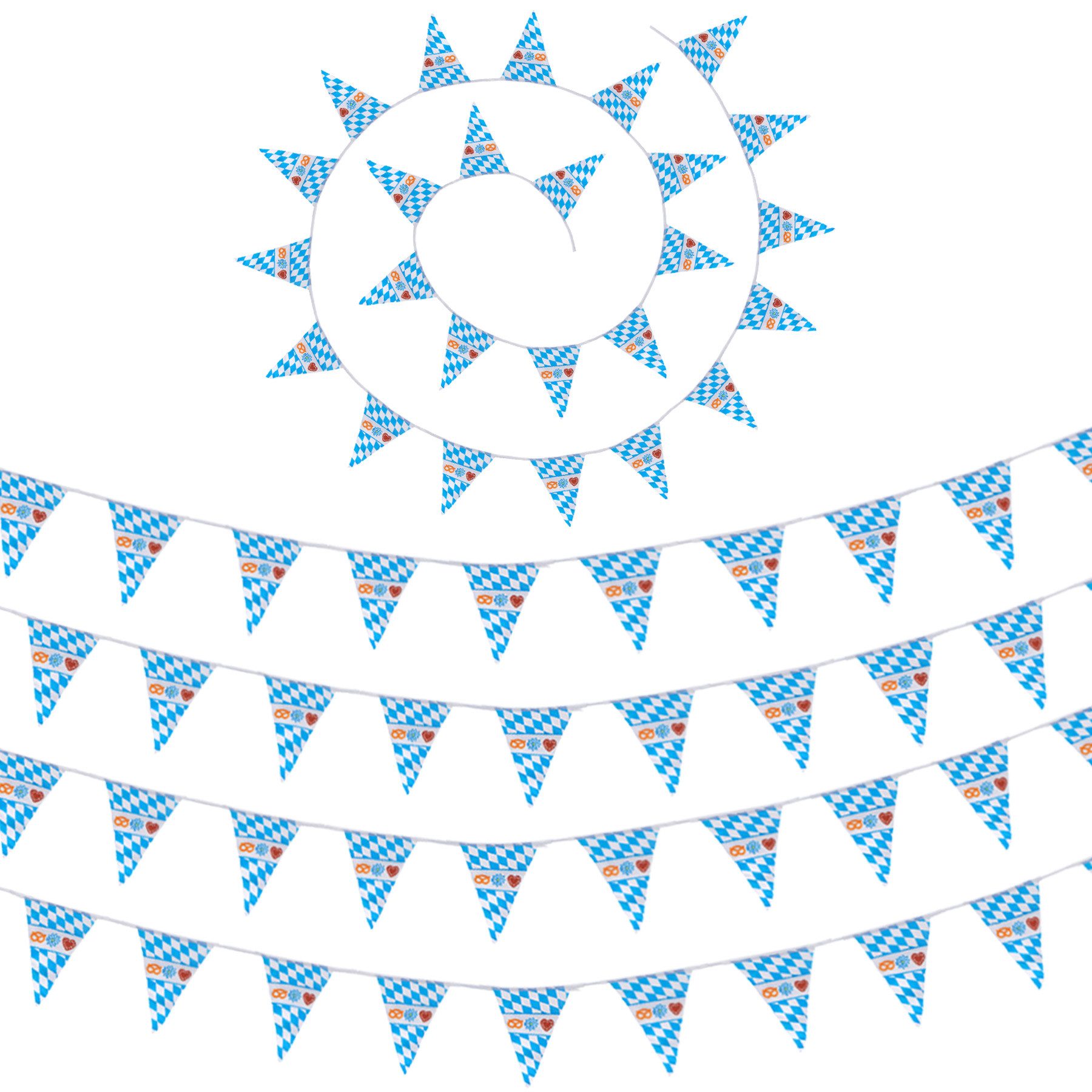 dressforfun Girlande Wimpelkette mit Rautenmuster blau-weiß und Motiven