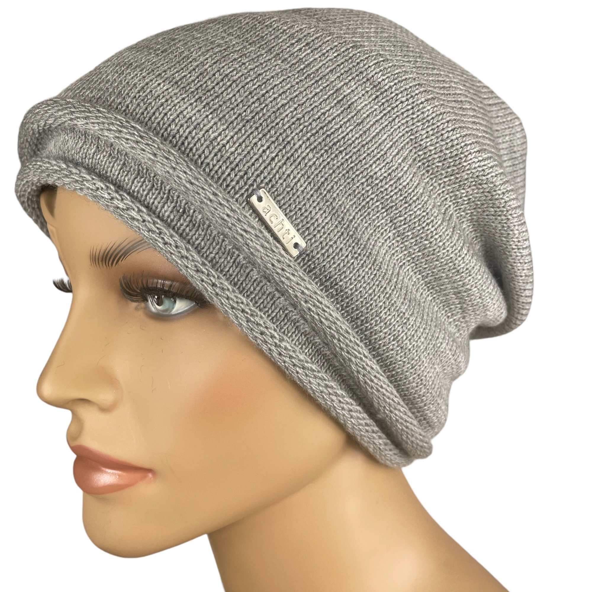 Taschen4life Beanie Damen Mütze AZ1378PC Longbeanie, Rund-strick ohne Bommel, leicht gefüttert, lange Passform hellgrau uni