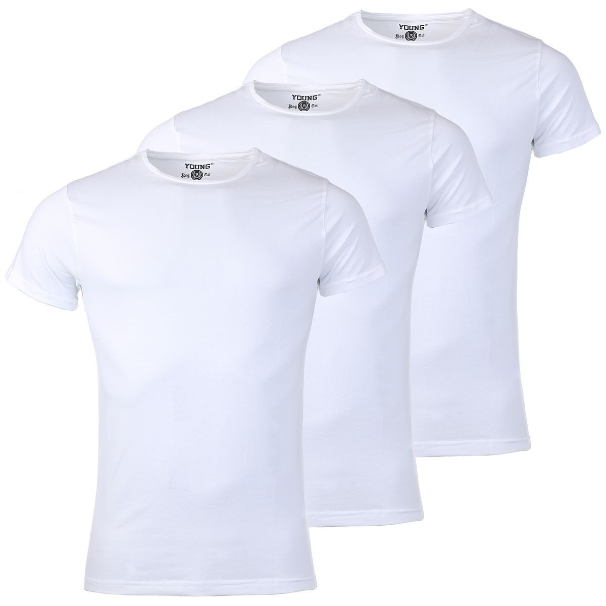 Young & Rich T-Shirt Herren Uni Basic rundhals Ausschnitt Unterziehshirt 1701 3er Pack (3er-Pack, 3-tlg., 3er-Pack) Rundhalsauschnitt unifarben kurzarm regular fit