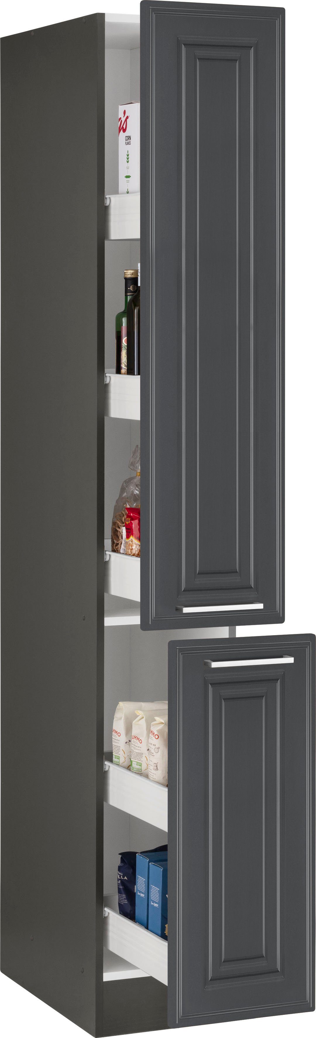 KOCHSTATION Apothekerschrank KS-Stockholm hochwertige MDF-Fronten, 200 cm hoch, viel Stauraum