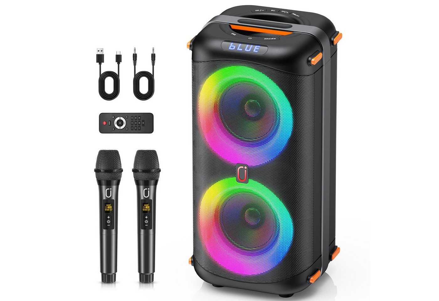 JYX Karaoke-Lautsprecher – Tragbarer Party-Lautsprecher Karaoke-Maschine (mit 40 W Leistung, 2 Mikrofonen und langer Akkulaufzeit)